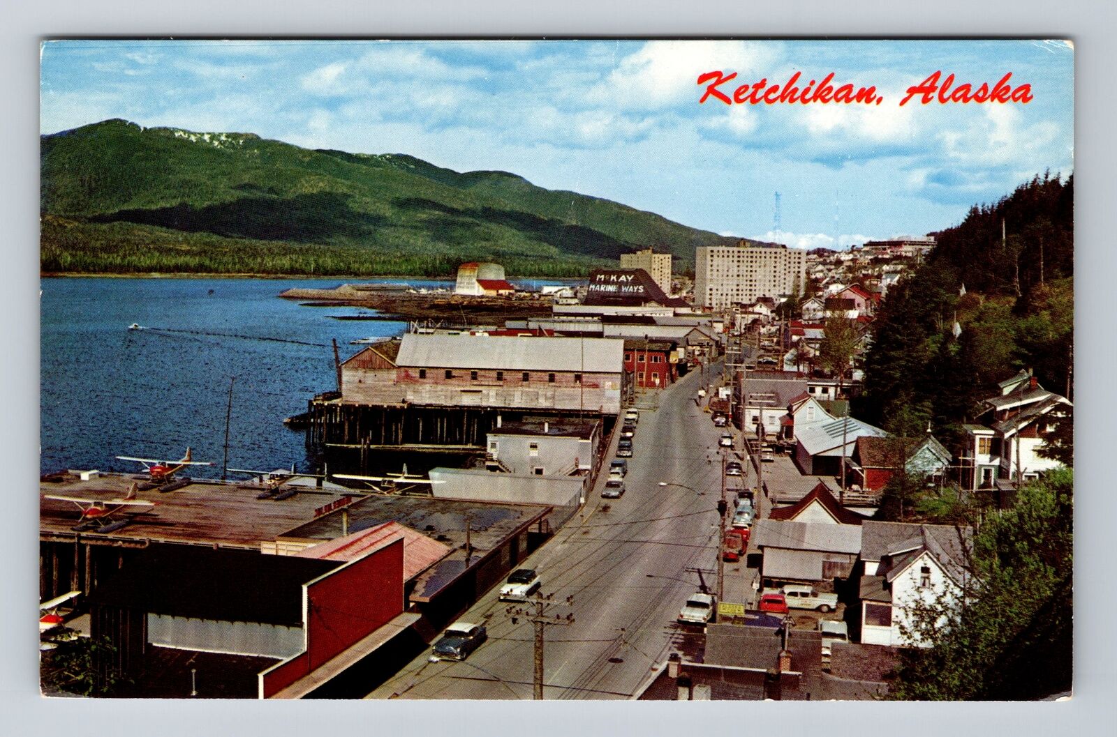 Ketchikan AK-Alaska, Scenic View, Water's Edge, Air Terminal, Vintage Postcard
