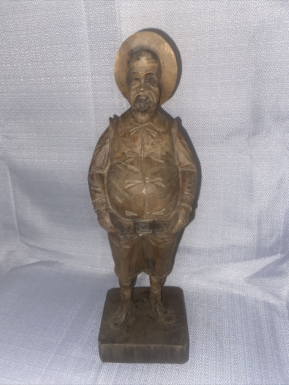 VTG Ouro Artesania Carved Wooden Figure Portly Man 703/2 Stamped Spain-E