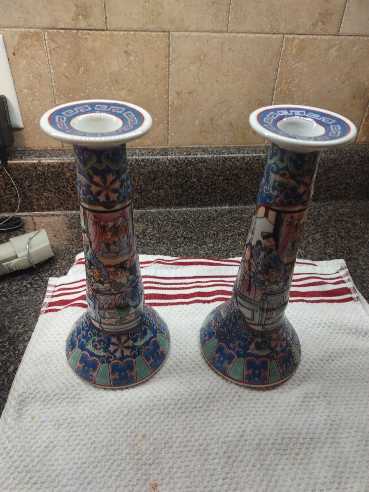 Heygill and H.F.P Oriental 2 Candle Holders Made in Macau One of a Kind 