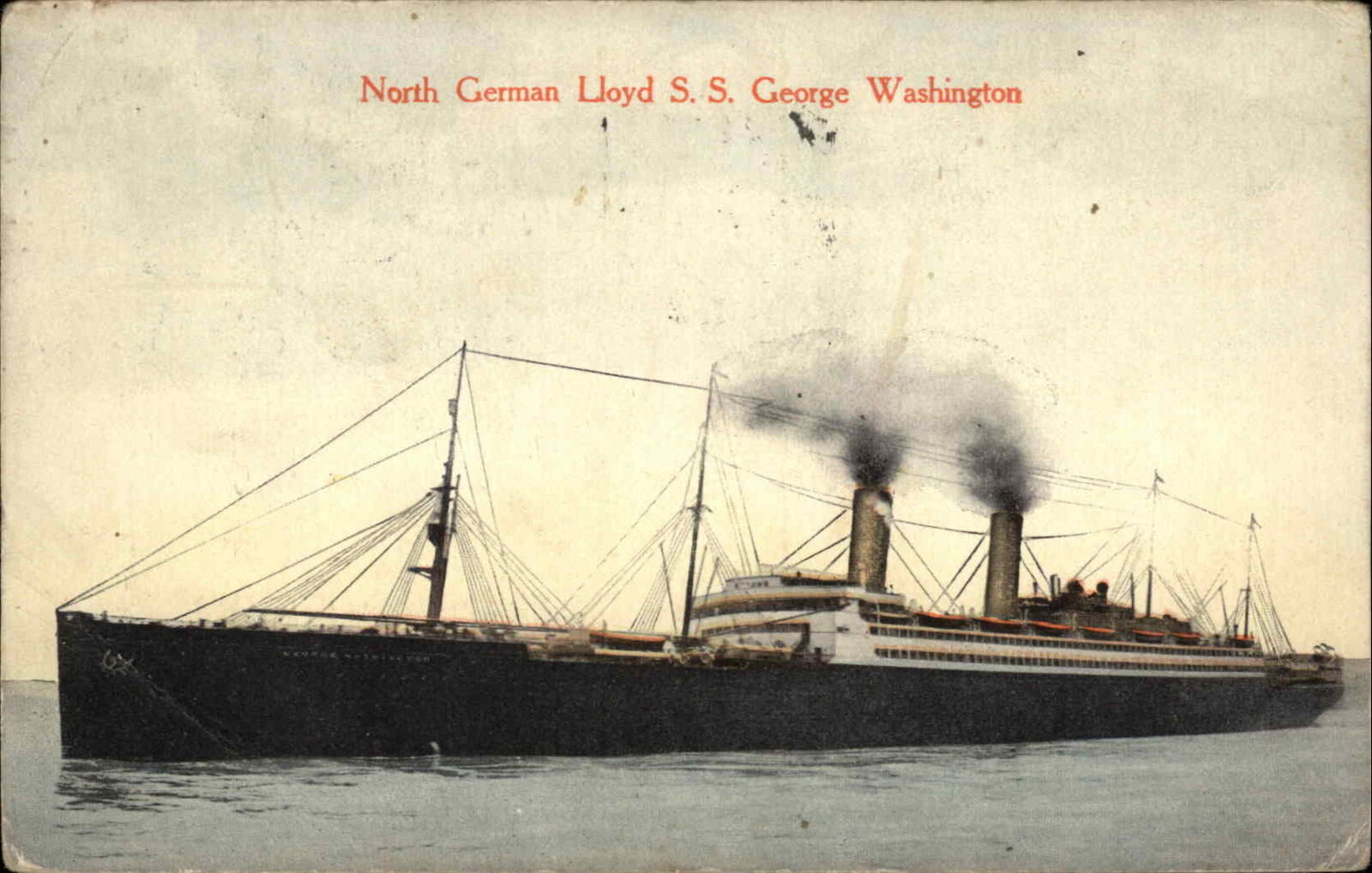 North German Lloyd Steamer George Washington Postmark 1916 Postcard