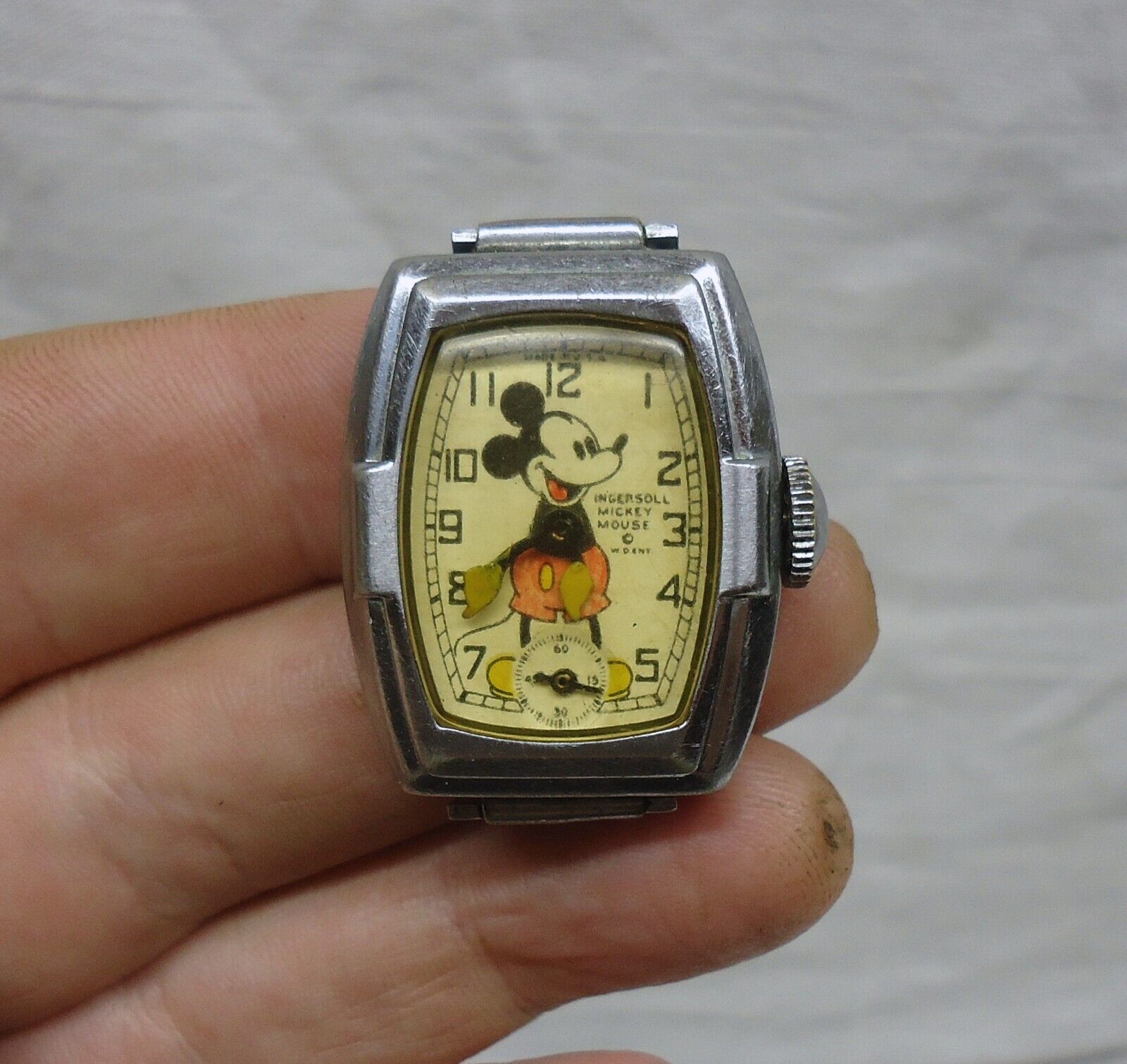 Vintage 1938 Mickey Mouse Ingersoll Wrist Watch Not Running For Repair 1930s