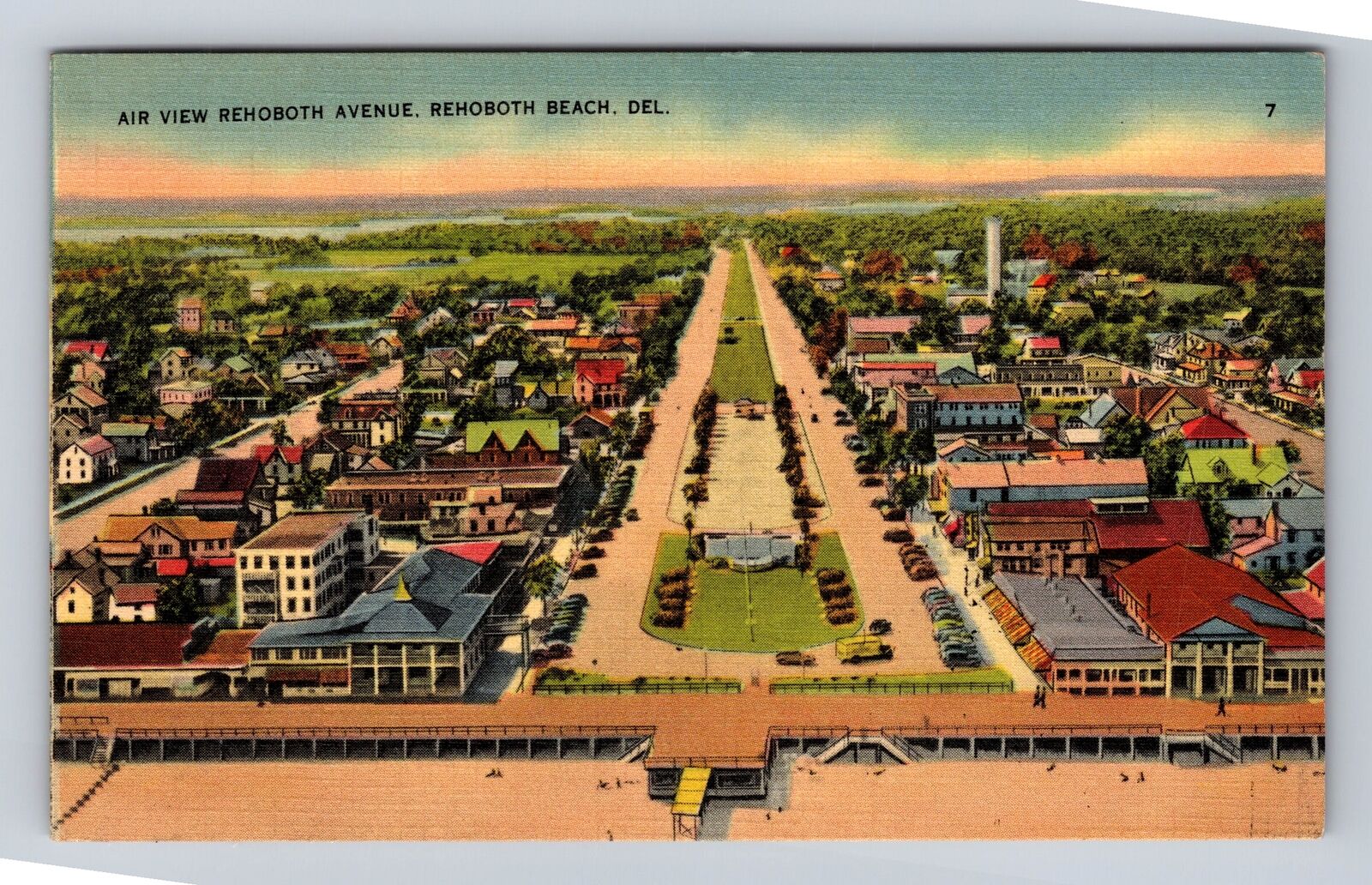 Rehoboth Beach DE-Delaware, Aerial View Rehoboth Avenue, Vintage Postcard