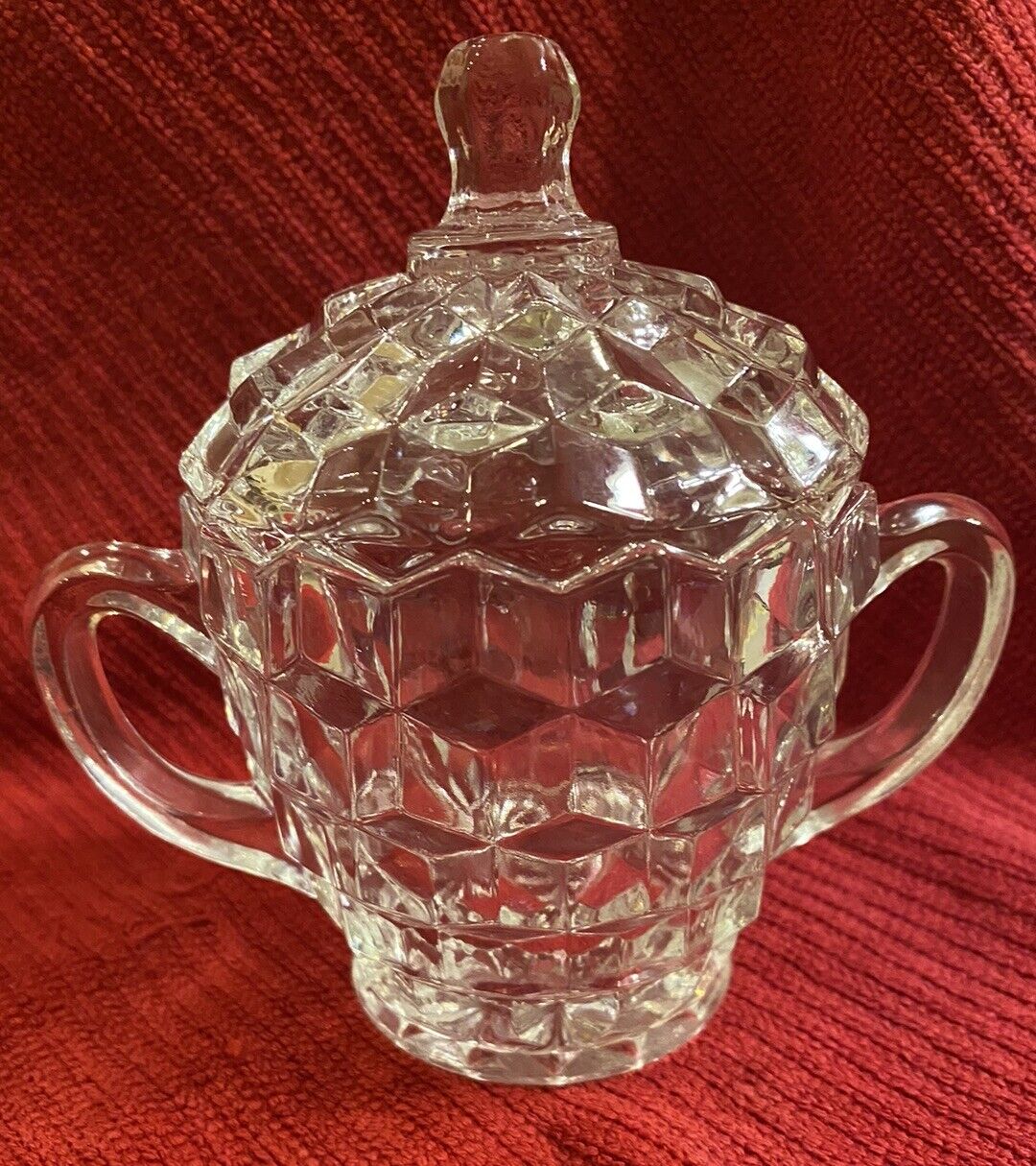 Sugar Bowl Fostoria? Glass American Cubist Pattern Vintage
