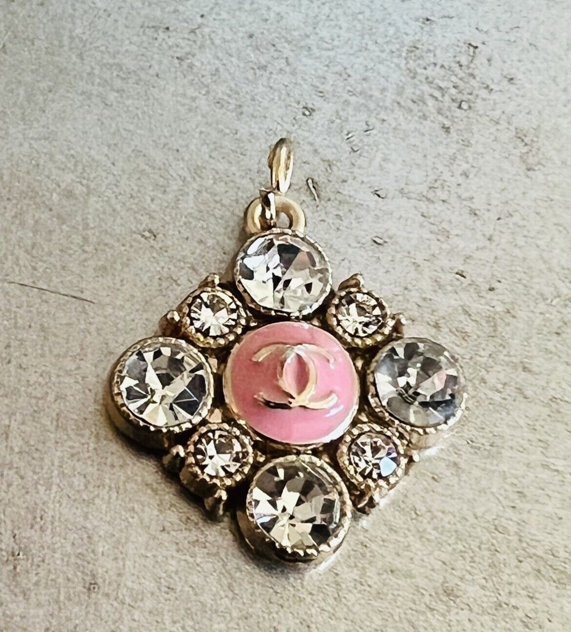 Chanel button/ Zipper Pull Rhinestone/pink/gold Color