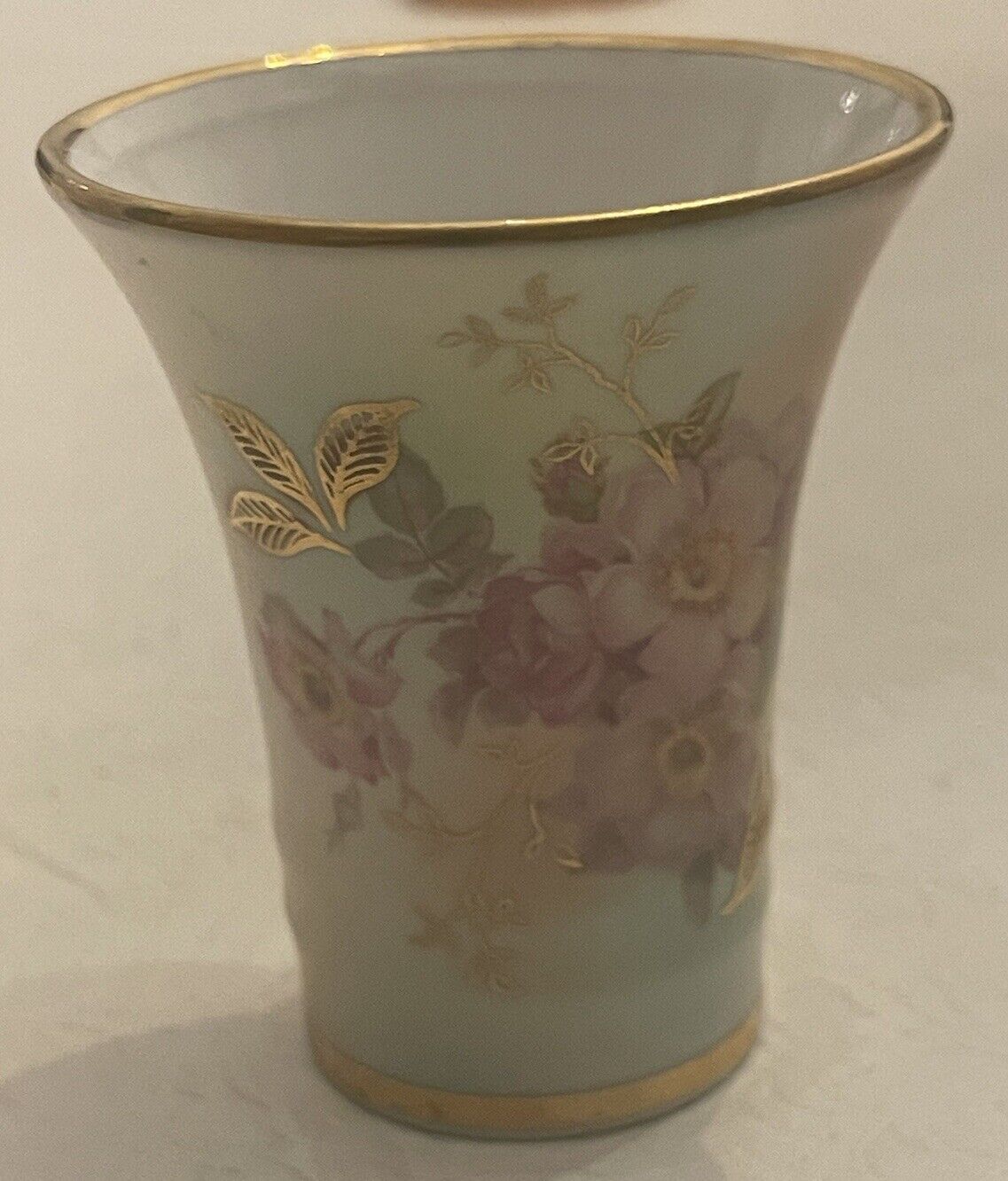 Vintage Schumann Arzberg Bud Vase Germany Bavaria 3.25” Wild Rose Blush Gold #54