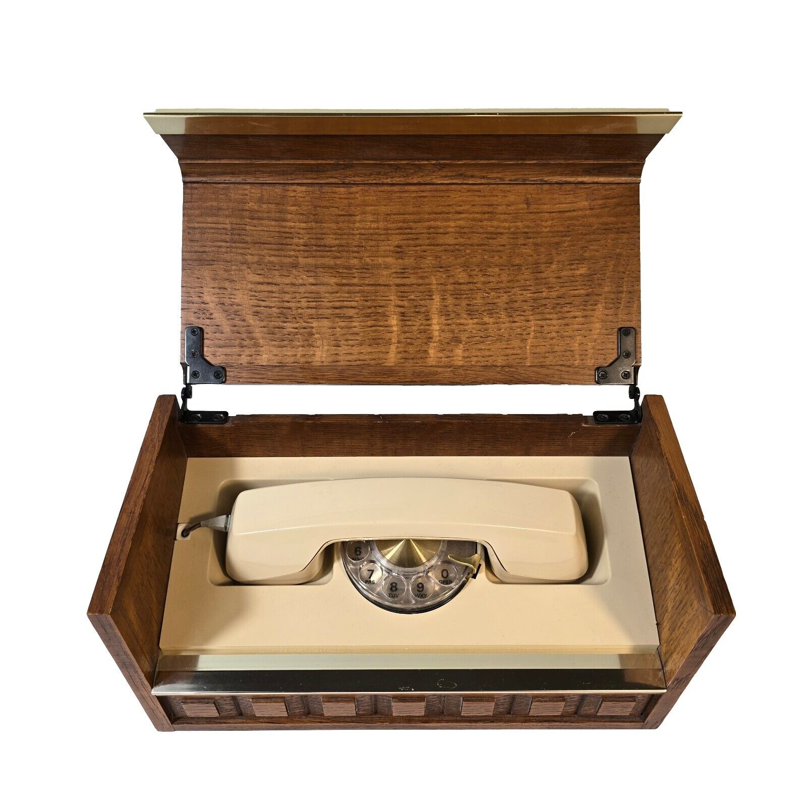 VTG Western Electric Rotary Dial Telephone Teak Wood Box Executive Desk Phone