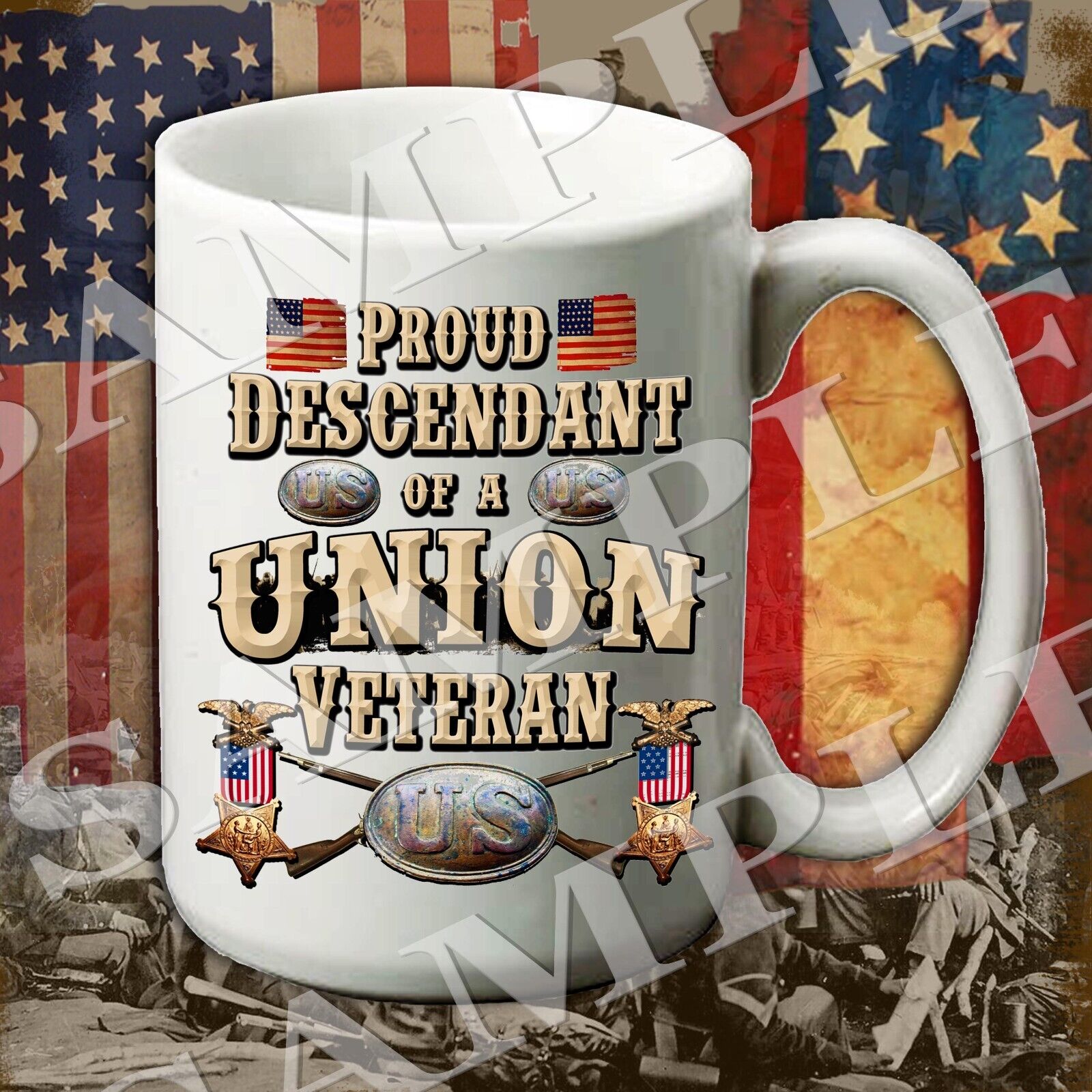 Proud Descendant of a Union Veteran USA 15-ounce Civil War themed coffee mug