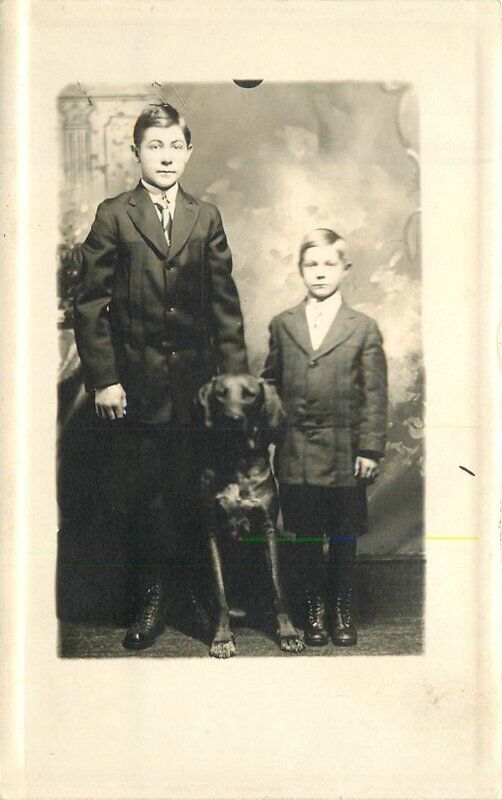 C-1910 Boys Dog Clifford Lyle Gemology RPPC Photo Postcard 22-8476