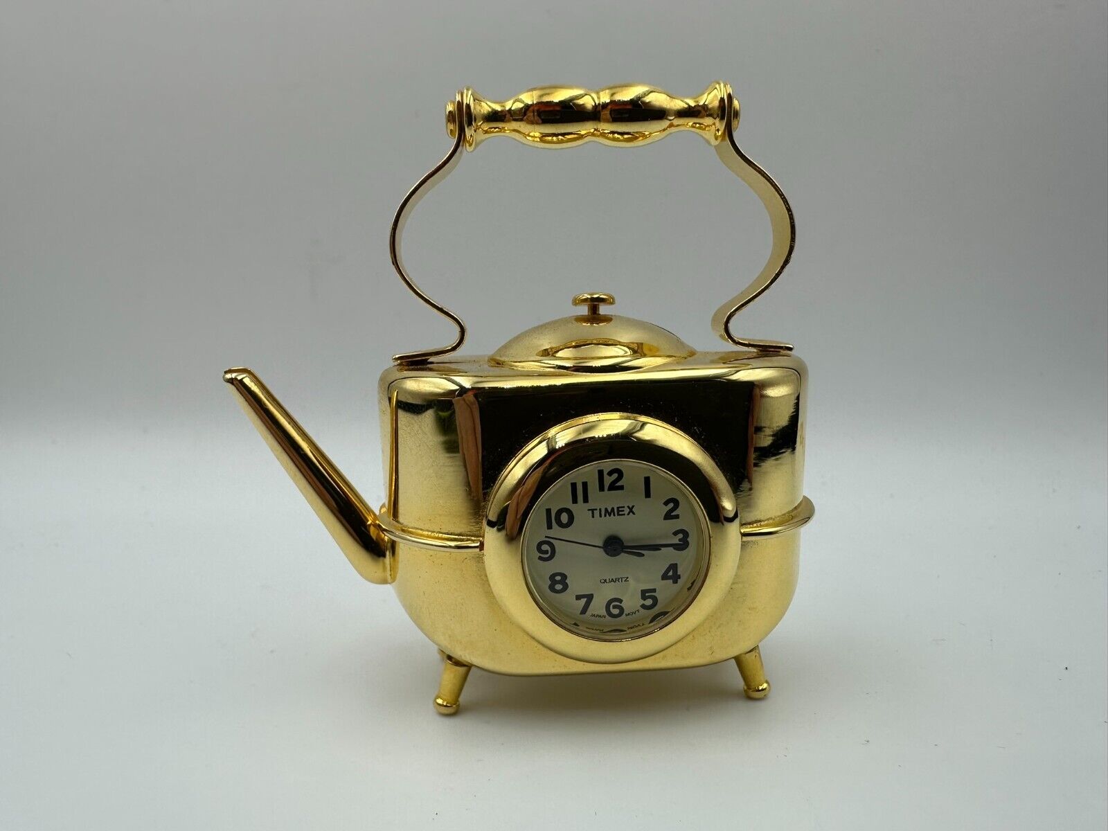 Timex Novelty Gold Metal TEAPOT Mini Clock ~ New Battery