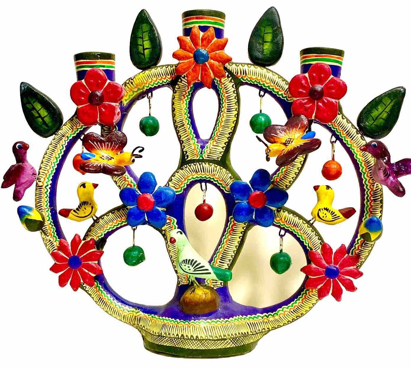 Vibrant Mexican Tree Of Life Folk Art Candelabra All Handcrafted Spring Vintage