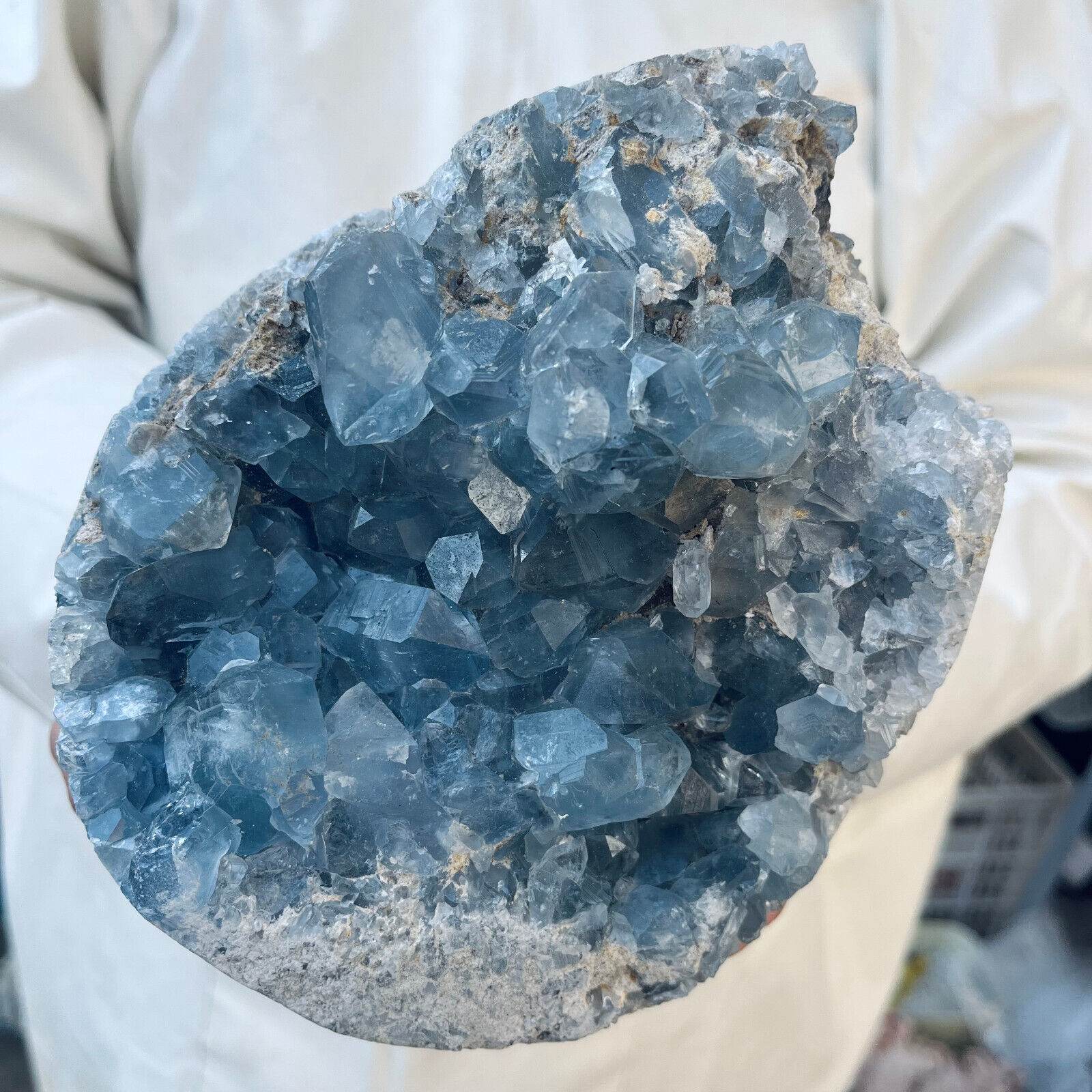 10lb Large Natural Blue Celestite Crystal Geode Quartz Cluster Mineral Specime