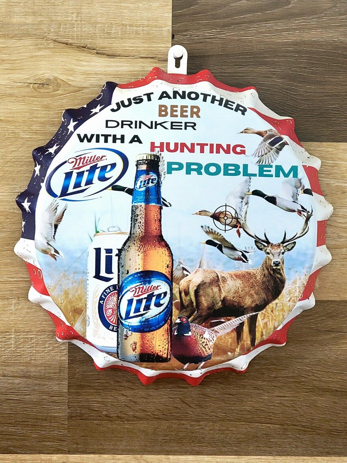 Funny Hunting Problem Miller Lite Beer Bottle Cap Metal Sign Man Cave Bar Decor 