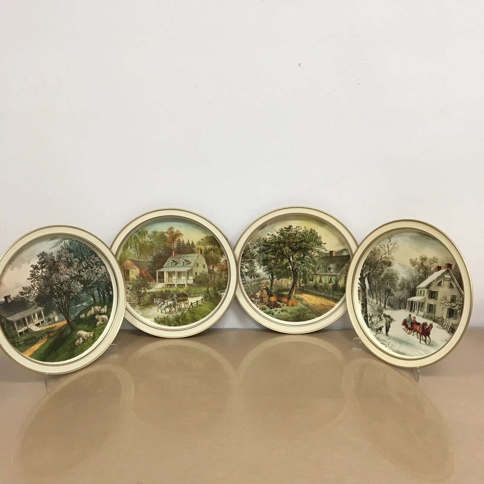 Vintage Currier & Ives American Homestead 4 Seasons Decorative Tin Tray Lot