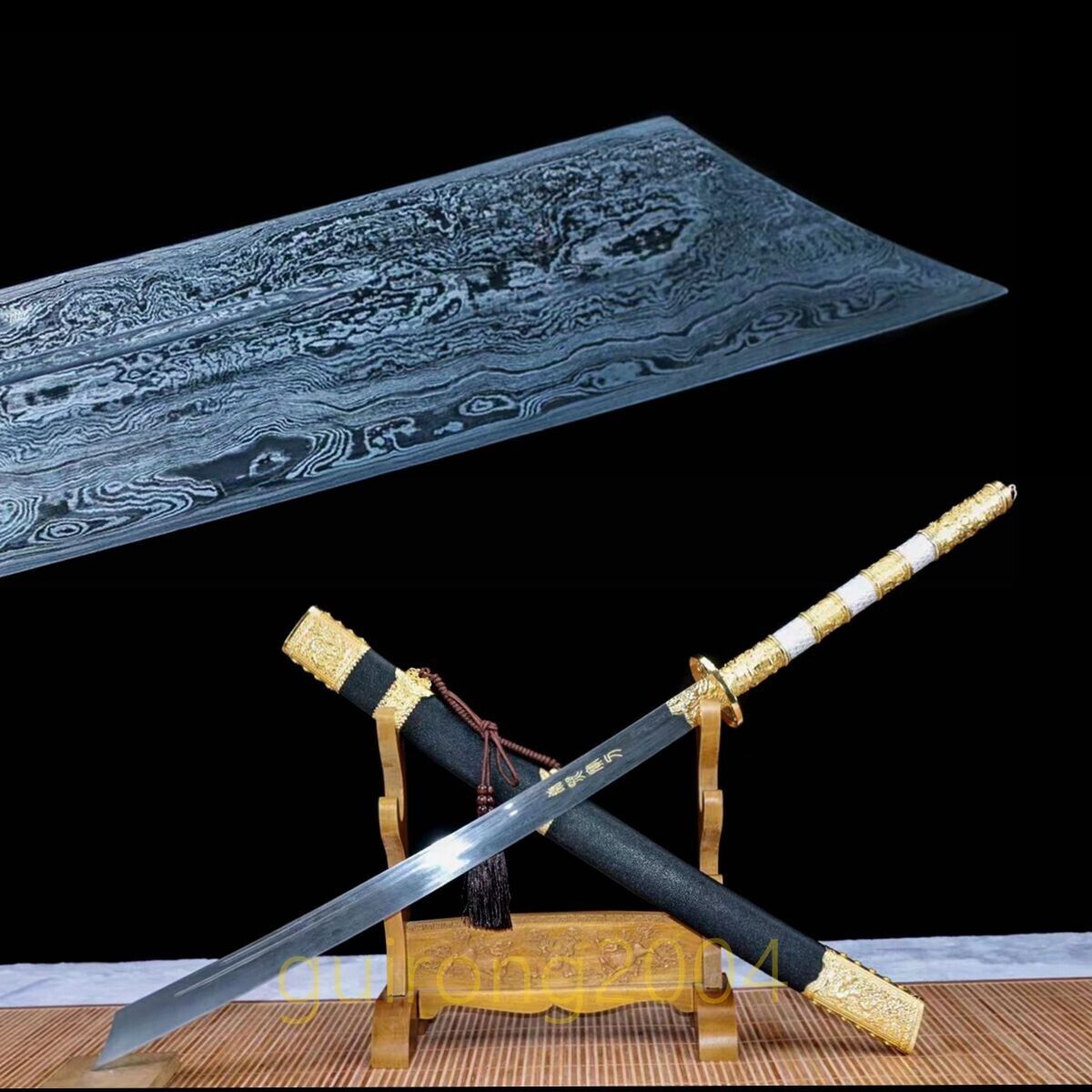 Hand Forged Chinese KungFu Dao Wushu Sword Damascus Steel Blade Sharp Broadsword
