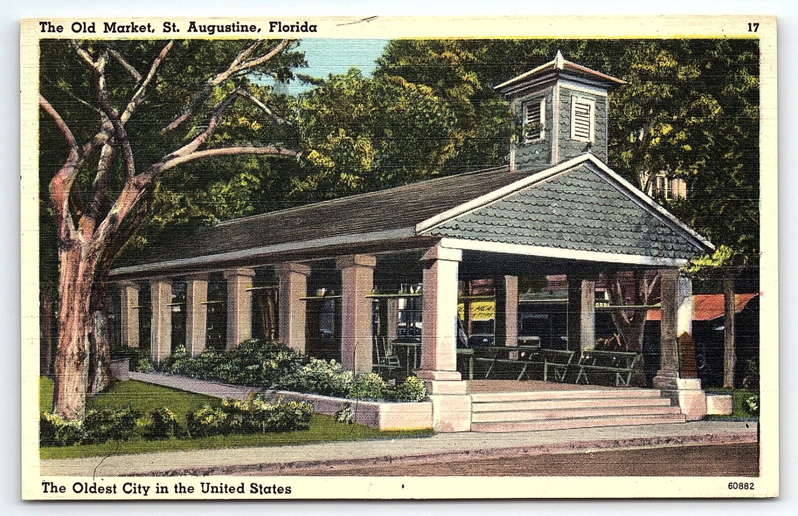 1940s ST AUGUSTINE FLORIDA THE OLD MARKET OLDEST CITY LINEN POSTCARD P2689
