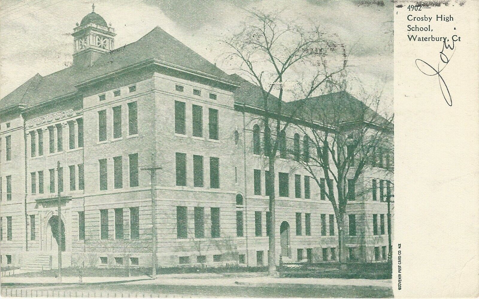 Crosby High School, Waterbury, Connecticut, Early Postcard, Used in 1907