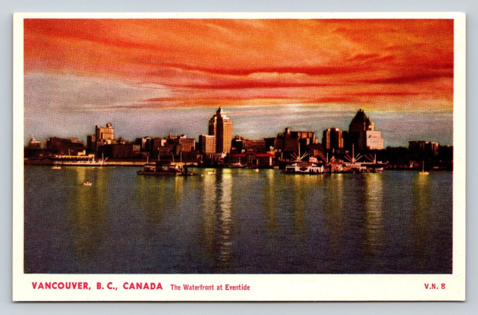 Waterfront At Eventide Skyline View Vancouver, Canada VINTAGE Postcard