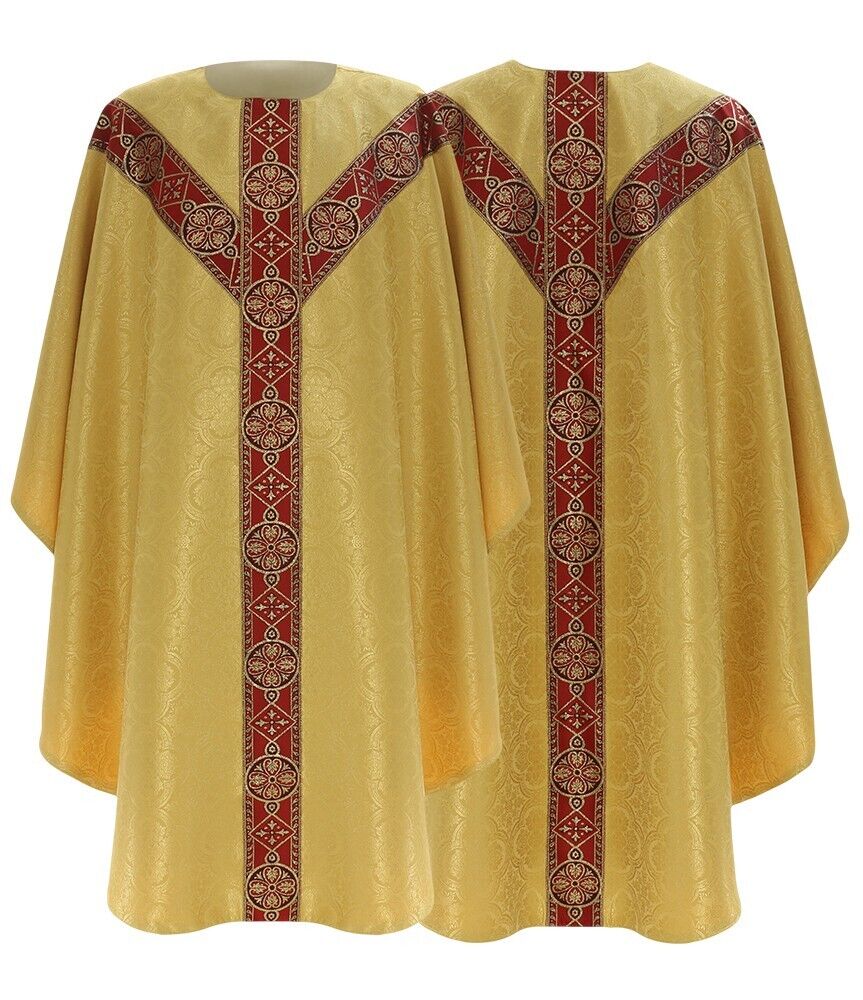 Gold/red Semi Gothic Chasuble with stole Vestment Casulla Dorada GY201GC25