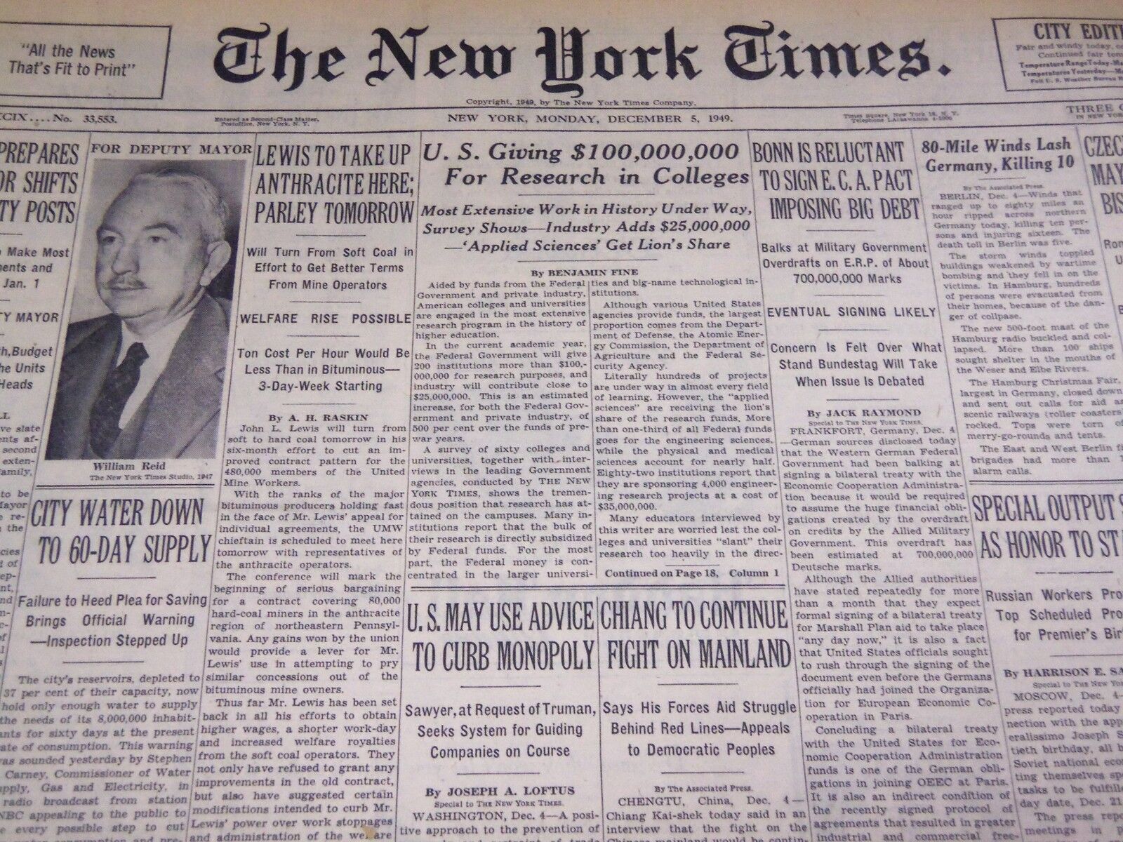 1949 DECEMBER 5 NEW YORK TIMES - CHIANG FIGHTS ON MAINLAND - NT 2997