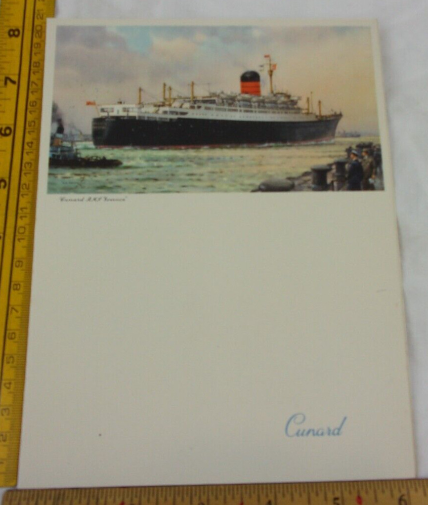 1961 RMS Ivernia Cunard Cruise Line menu 7/12/1961 ship painting