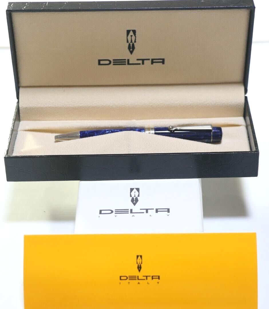 DELTA Blue Marble/Silver Twisted Ballpoint Pen(Vintage 2 NER) w/Box&Booklet Mint