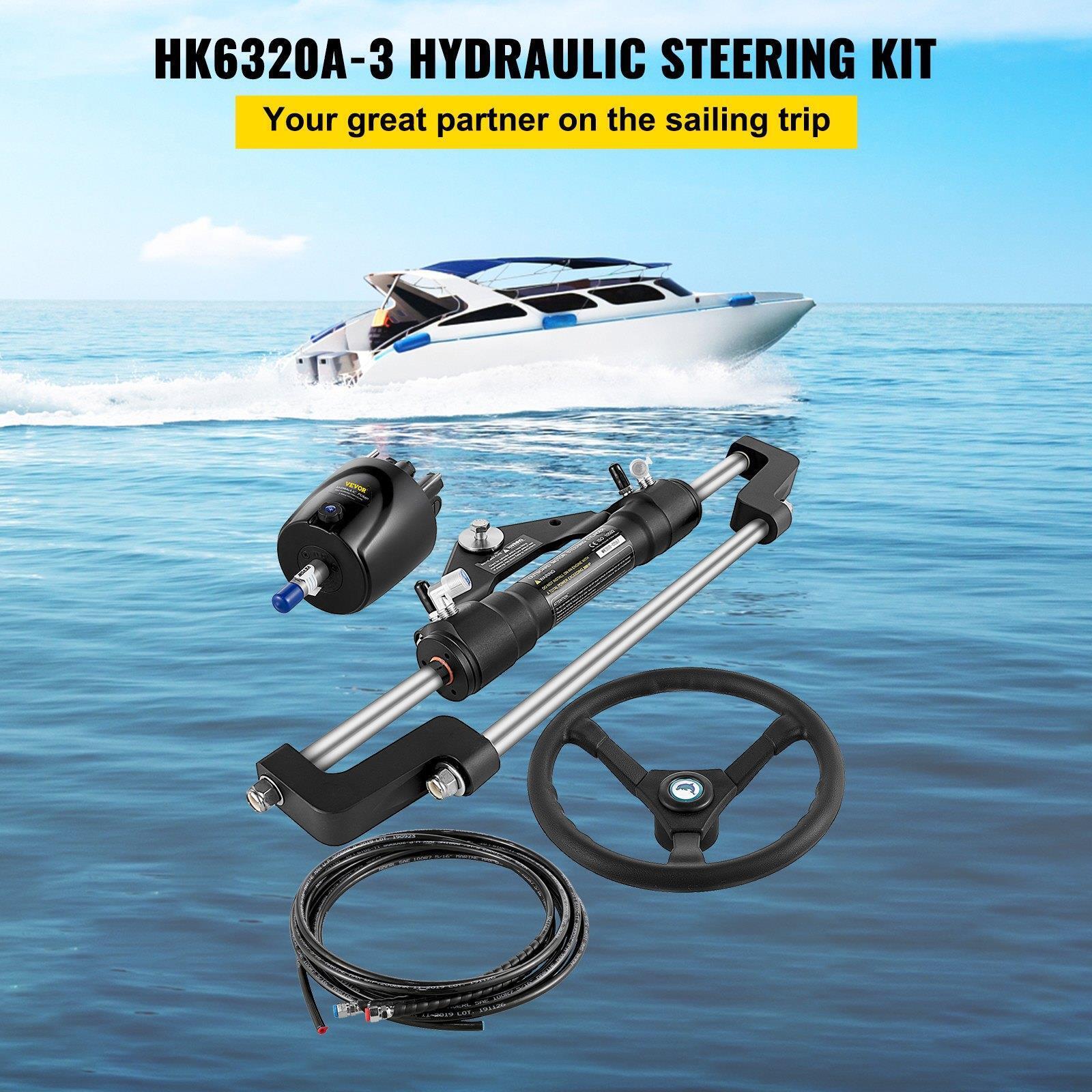 VEVOR Hydraulic Boat Steering Kit 300HP, Hydraulic Steering Kit Helm Pump, Hydra