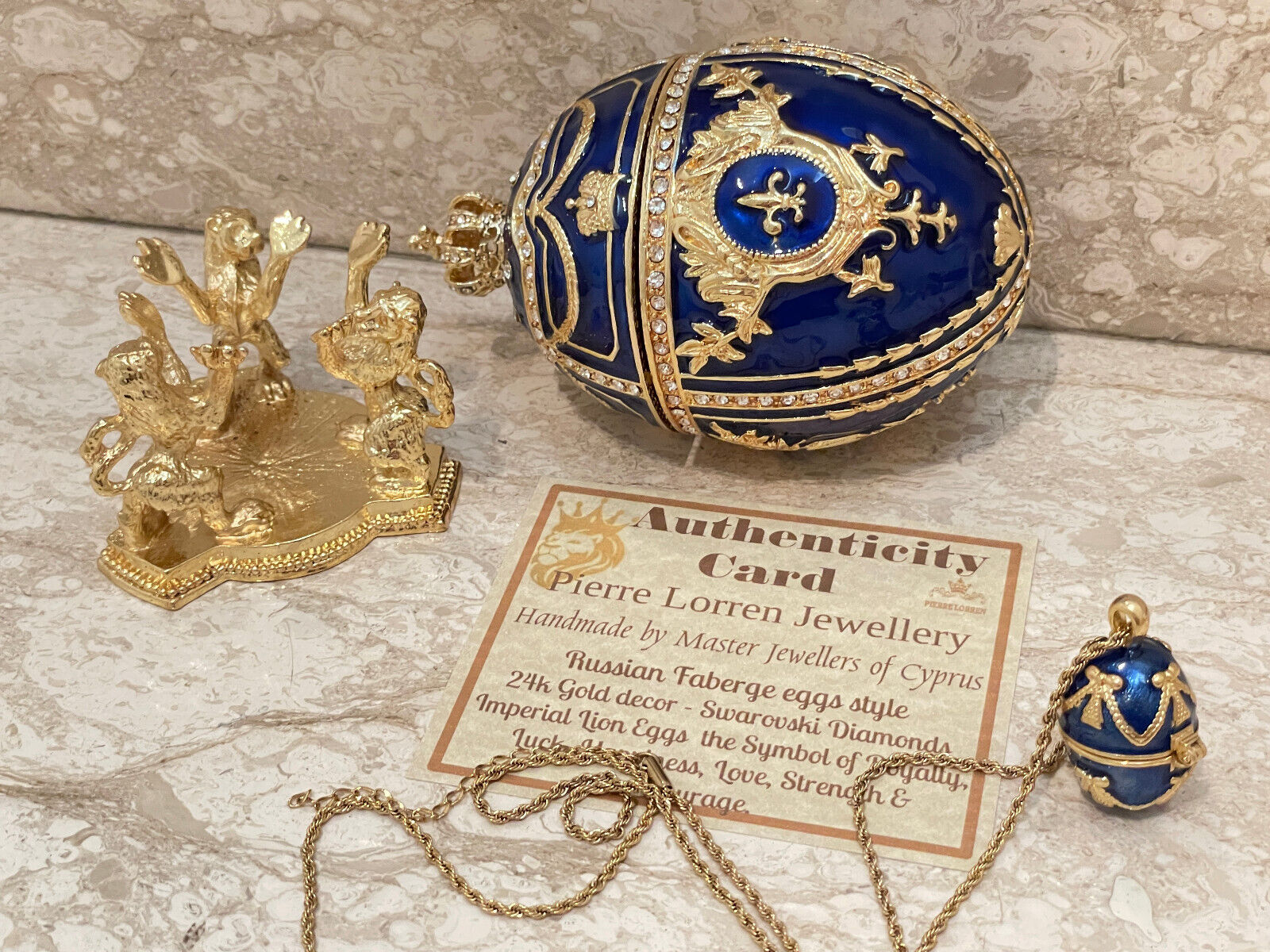 pierrelorren Sapphire Jewelry set Something Blue Wedding & Faberge Trinket 24k