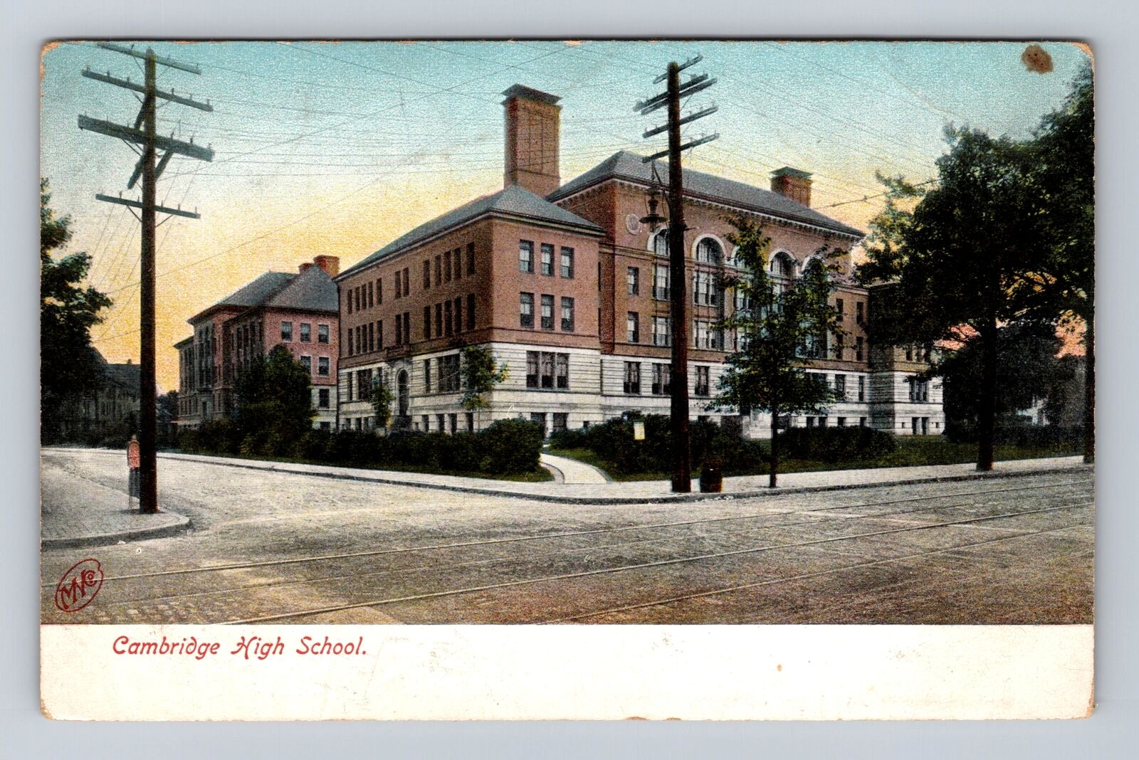 Cambridge MA-Massachusetts, Cambridge High School, Antique Vintage Postcard