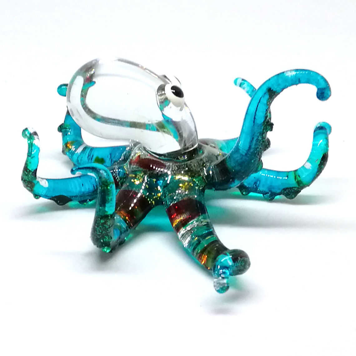Glass Octopus Figurine Blue Aquarium Theme Decoration Miniature Hand Blown