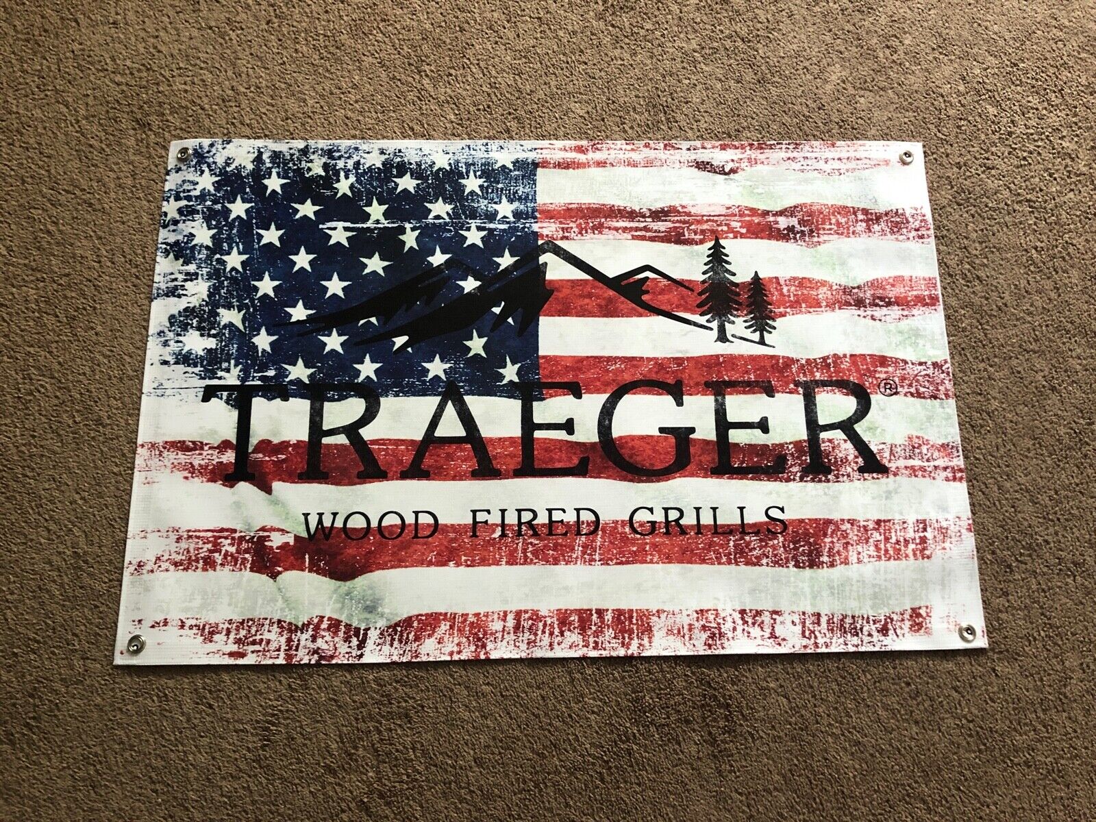 TRAEGER GRILLS USA FLAG DEALER PROMO 3X2 WEATHERPROOF DISPLAY BANNER