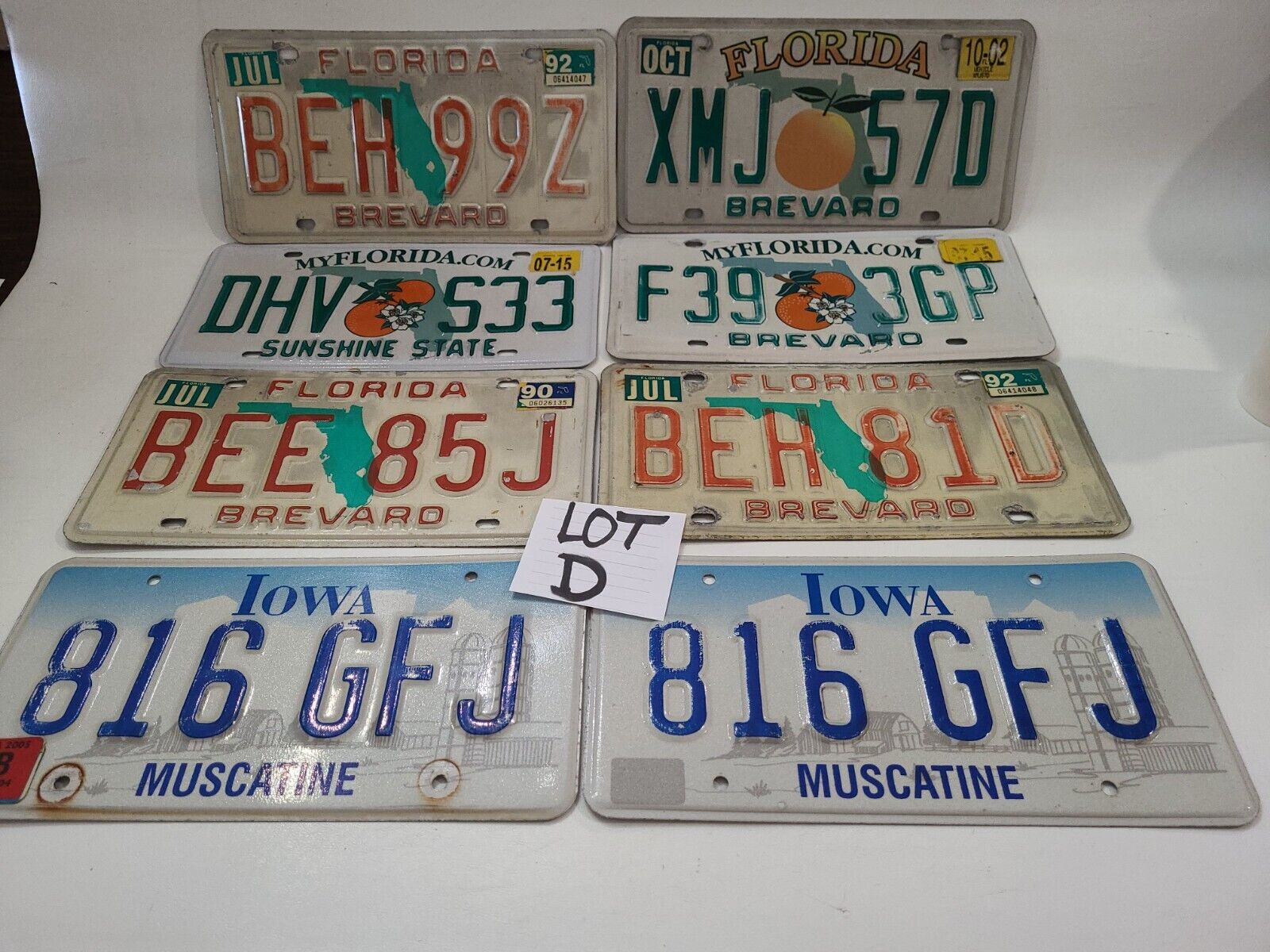 Florida Iowa Muscatine License Plate mix Lot 8 Plates Vintage old  1990's-2000's