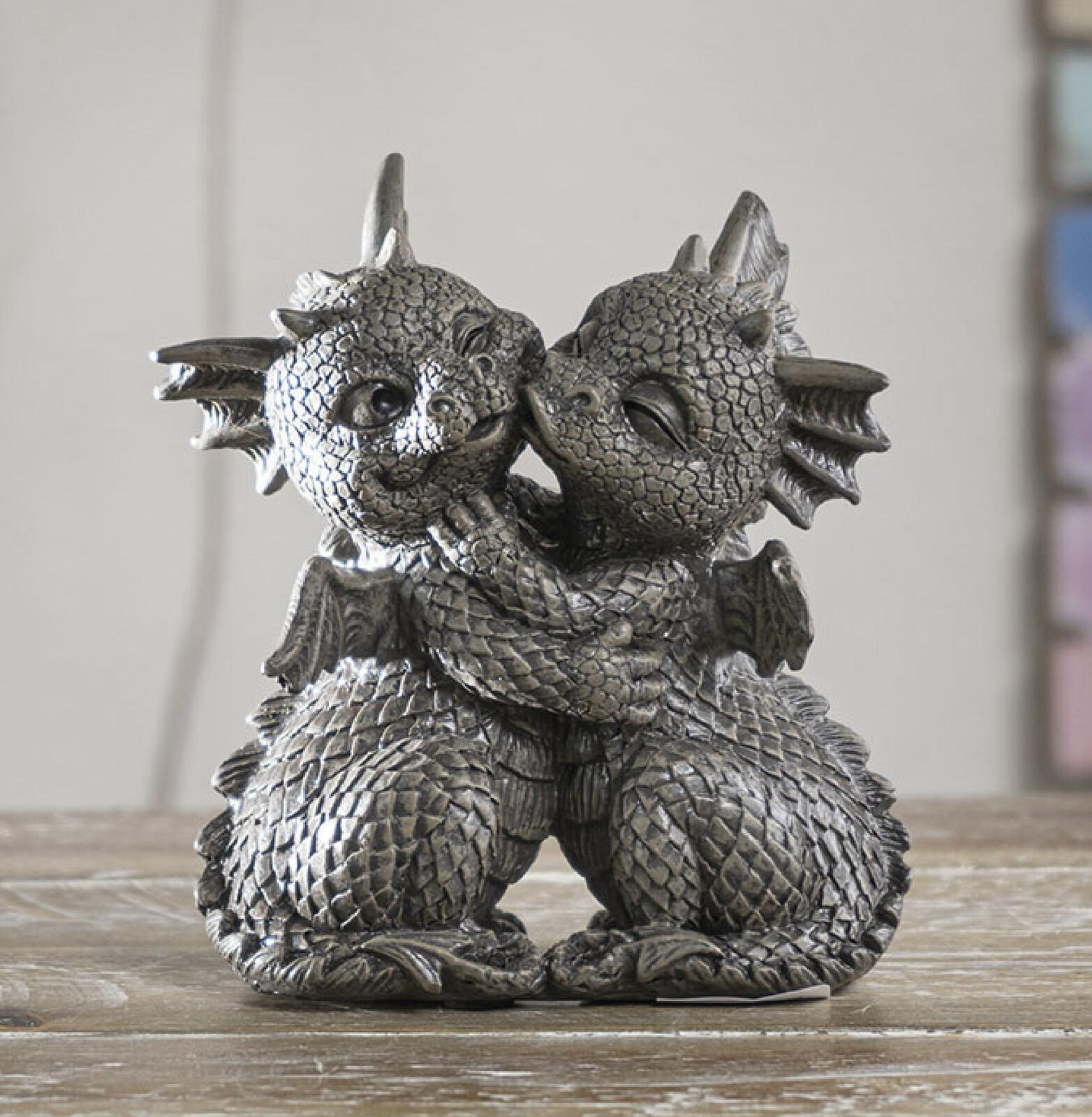 Fantasy Fiery Romance Dragon Lovers Hugging Garden Figurine Faux Stone Resin