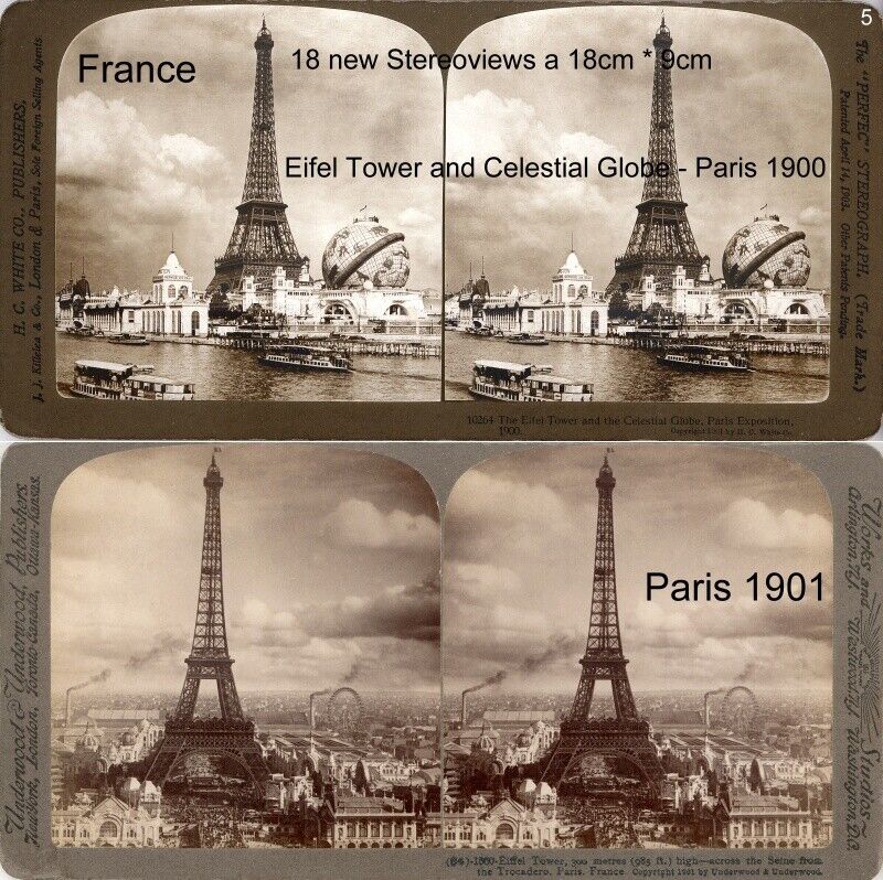 18 Stereoviews Paris 1890-1900 Eifel Tower France Frankreich  Lot 5