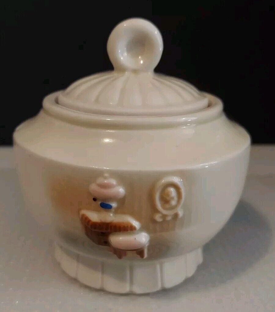 Vintage 1930's Porcelier Hearth Pattern Lidded Sugar Bowl Made in USA 2 Pieces