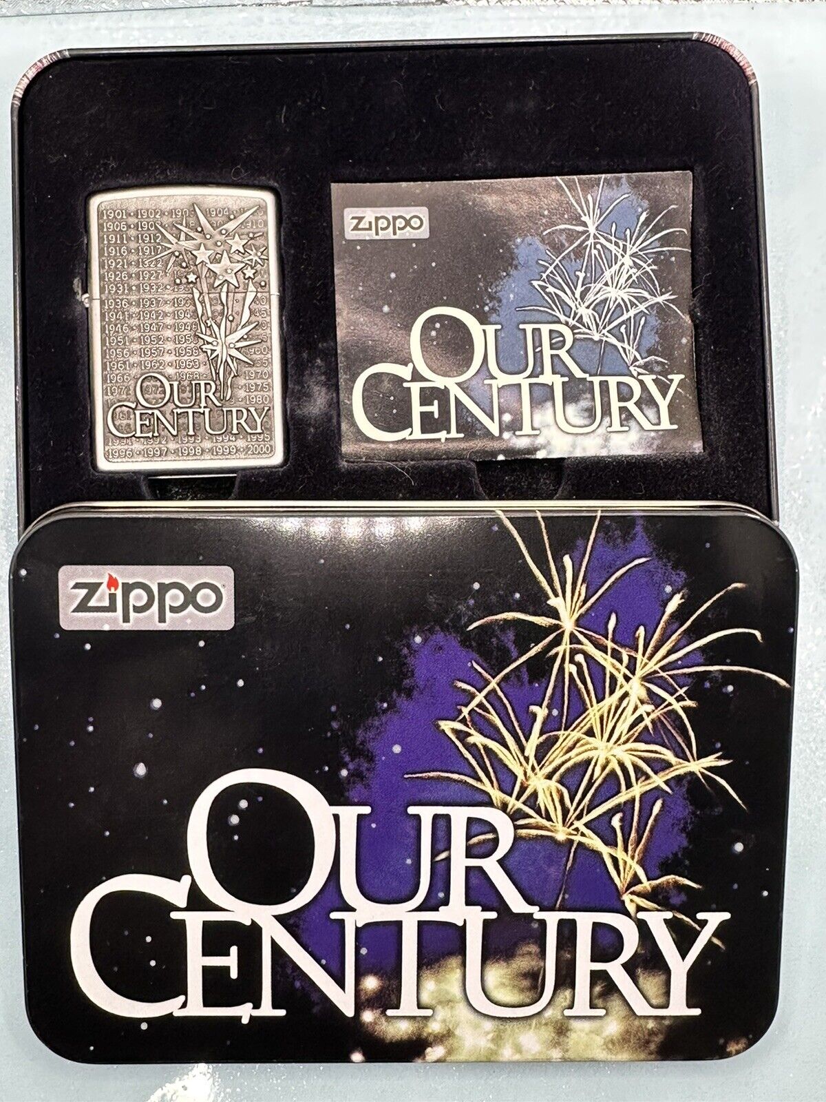 Vintage 1999 Our Century Emblem Zippo Lighter NEW In Tin