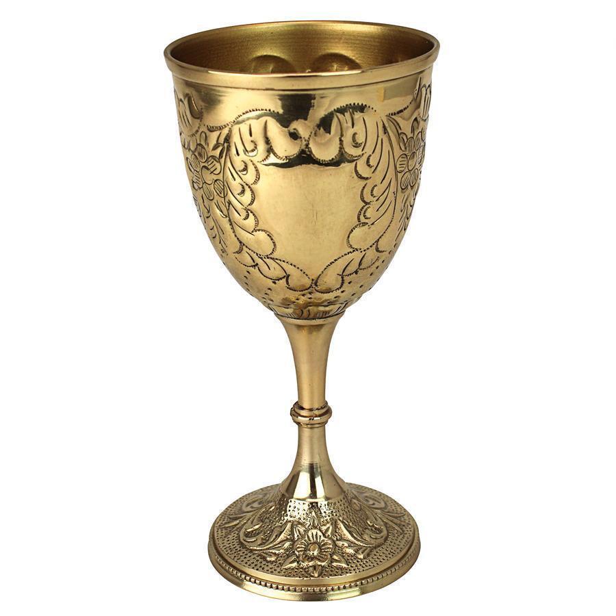 SINGLE: 8oz Embossed Brass Renaissance Medieval Knights Wine Chalice Goblet