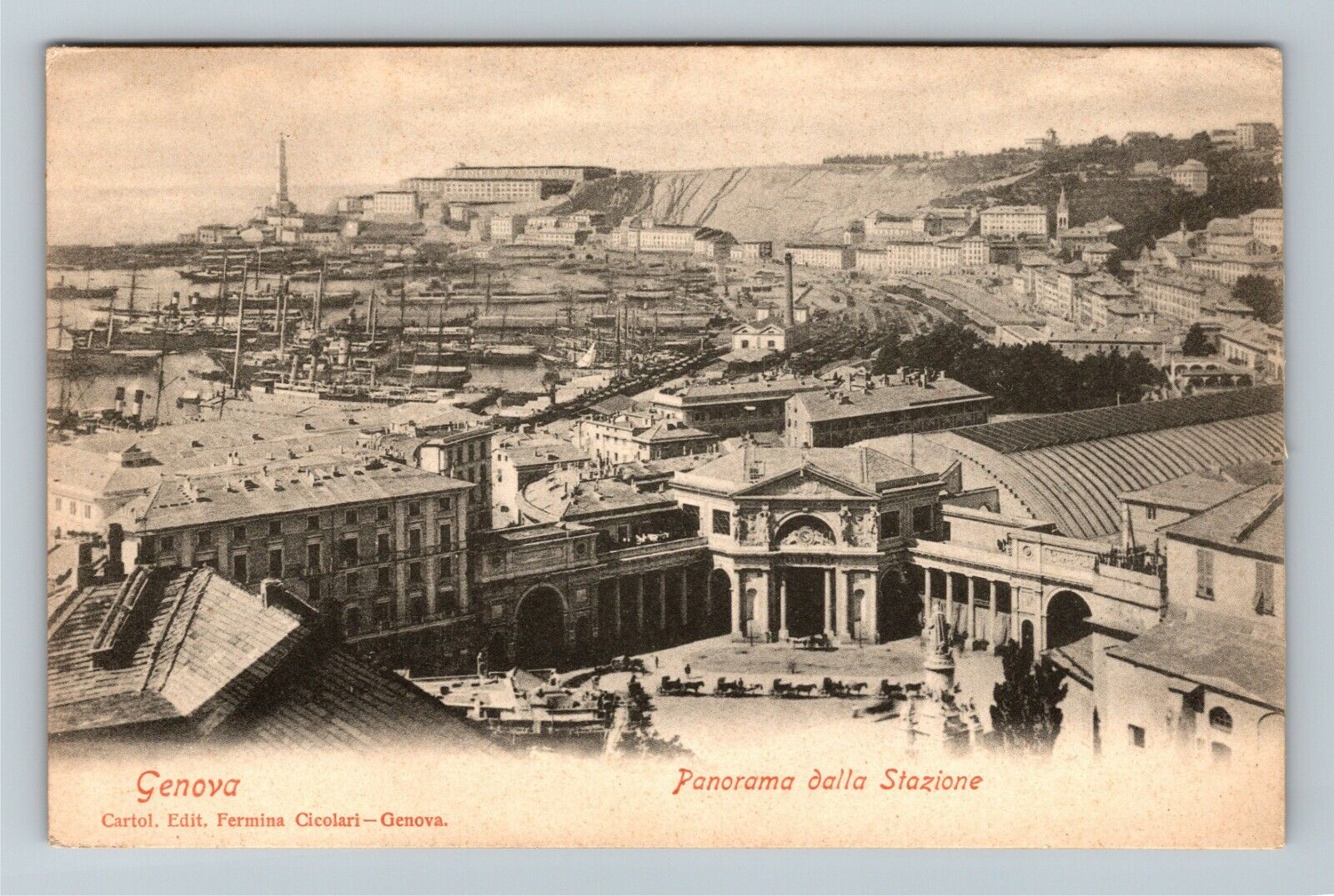 Panorama dalla Stazione Genova Italy Vintage Postcard