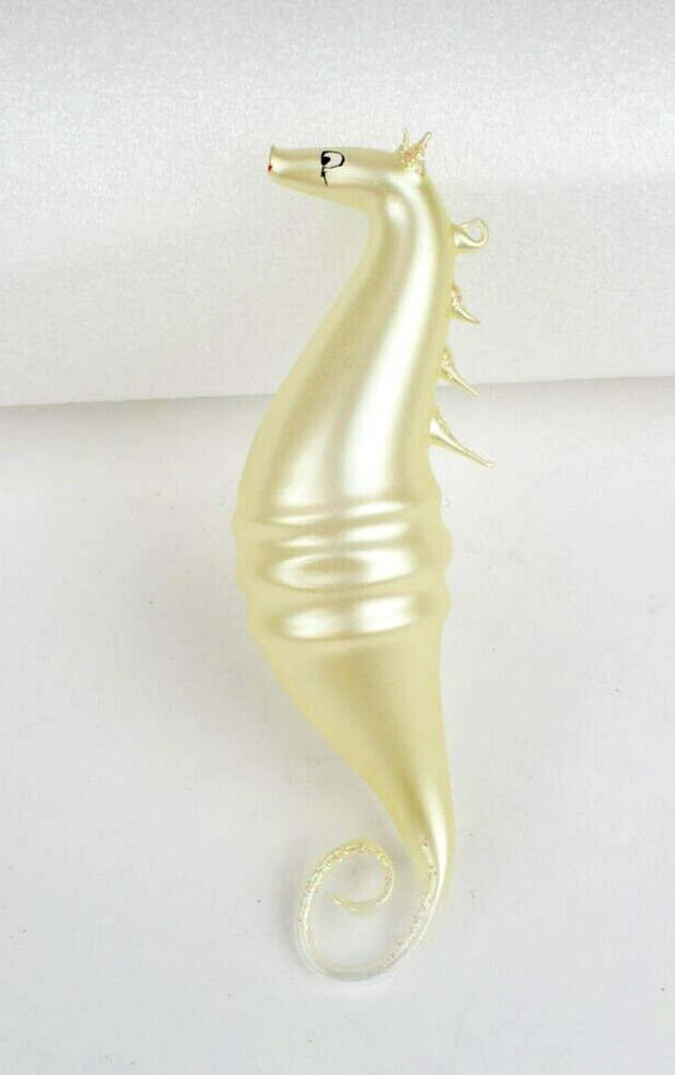 Vintage Soffieria De Carlini Yellow Seahorse Glass Christmas Ornament