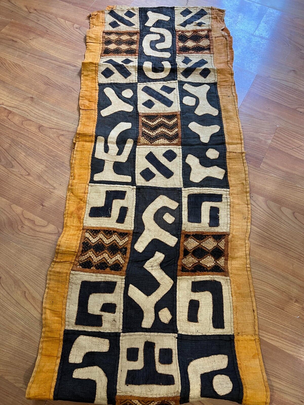 genuine 10 feet Rustic African Congo Kuba Raffia cloth fabric natural woven hand