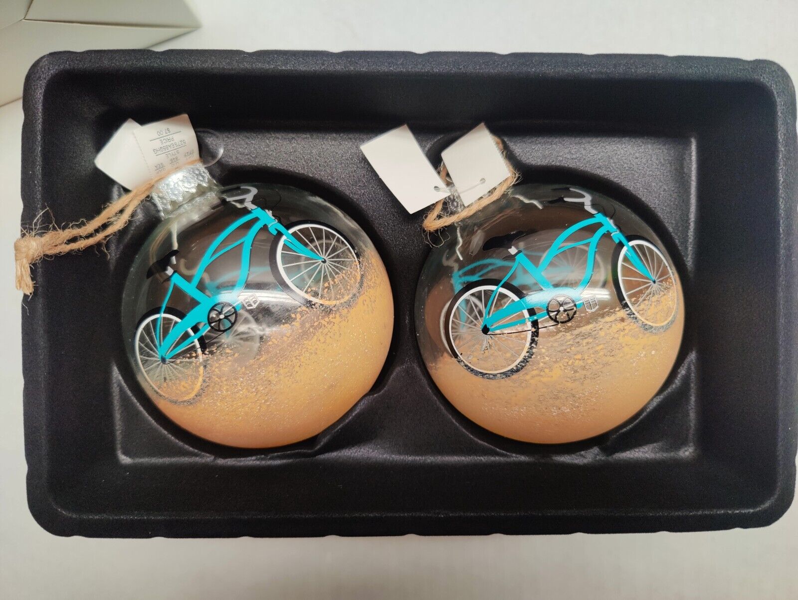 Trimsetter By Dillards Pair Of Glass Ornaments Featuring Blue Bikes FAST Ship