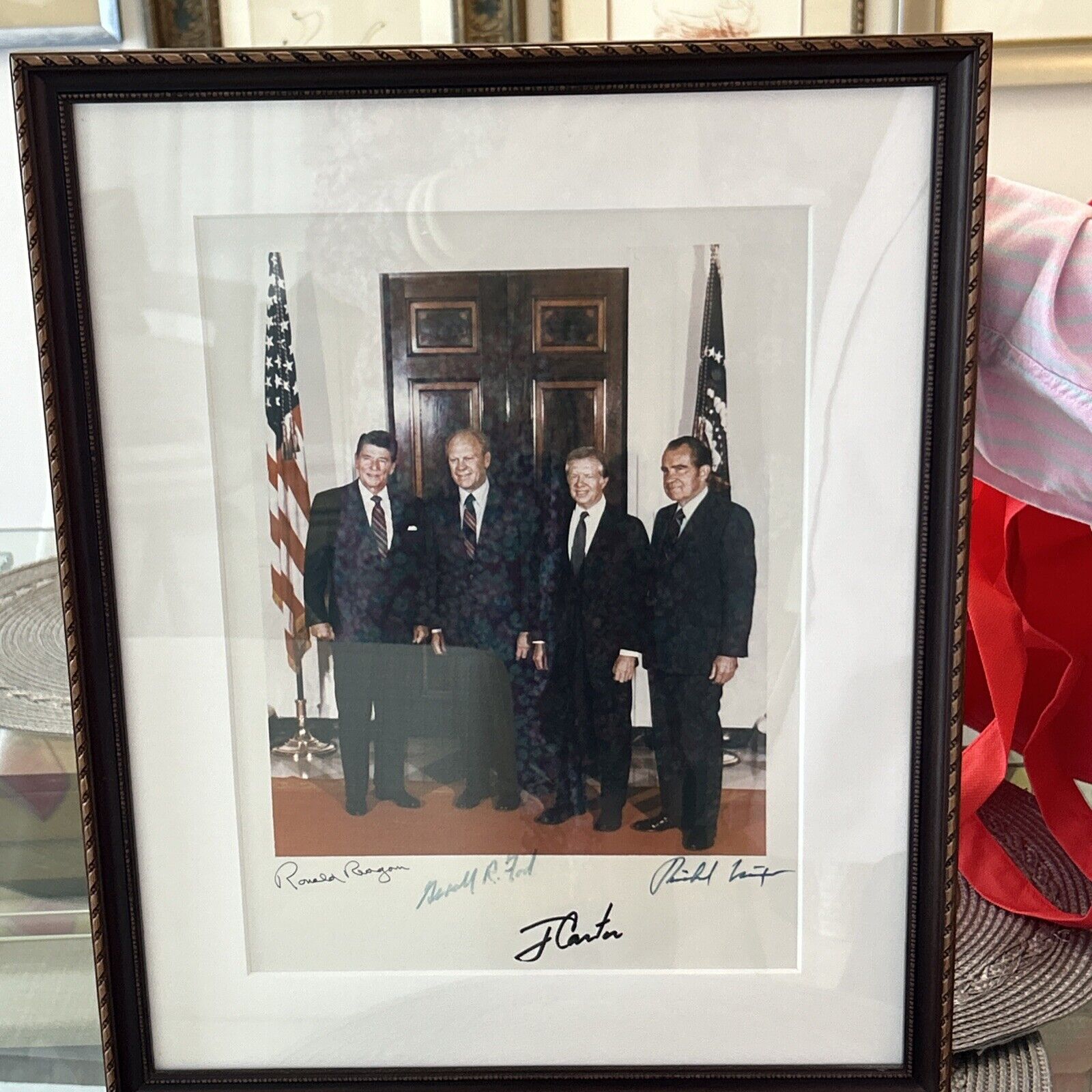 4 President photograph signed by Ronald Reagan, Jerry Ford, Jimmy Carter & Nixon