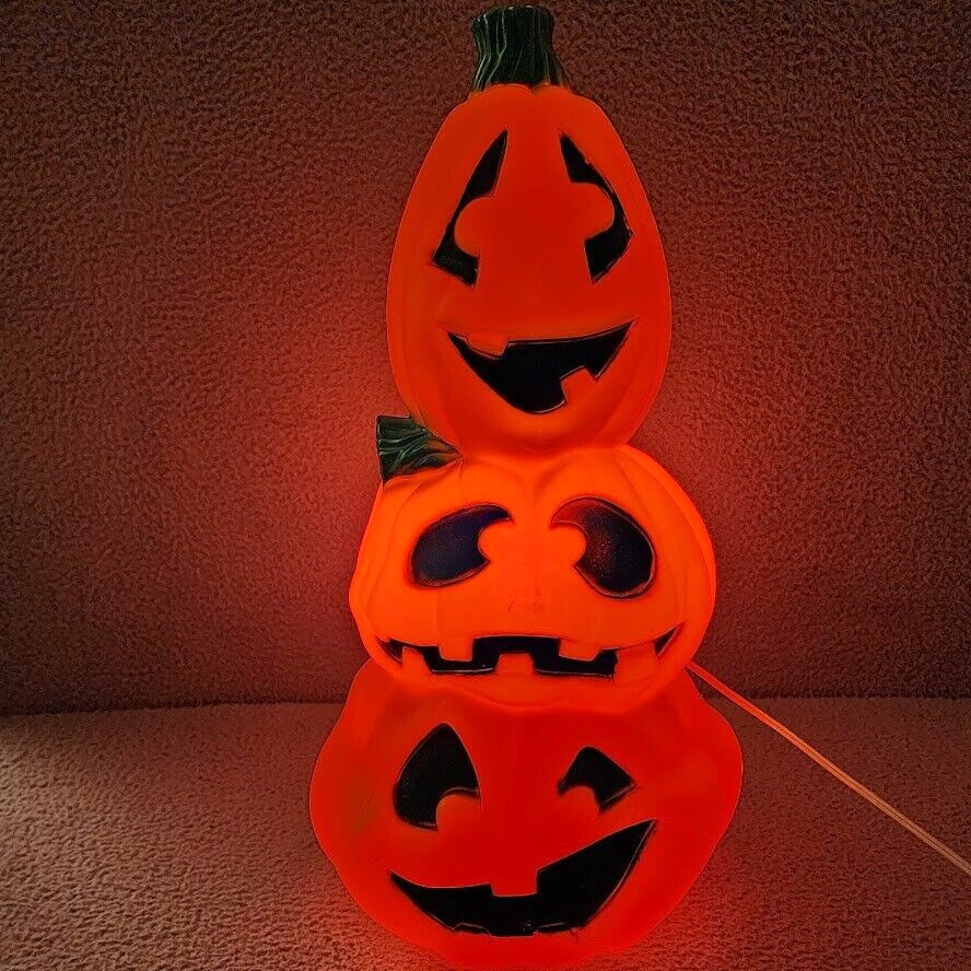 VTG General Foam Pumpkin Blow Mold Light Jack O Lantern 3 Tier Stacked Halloween