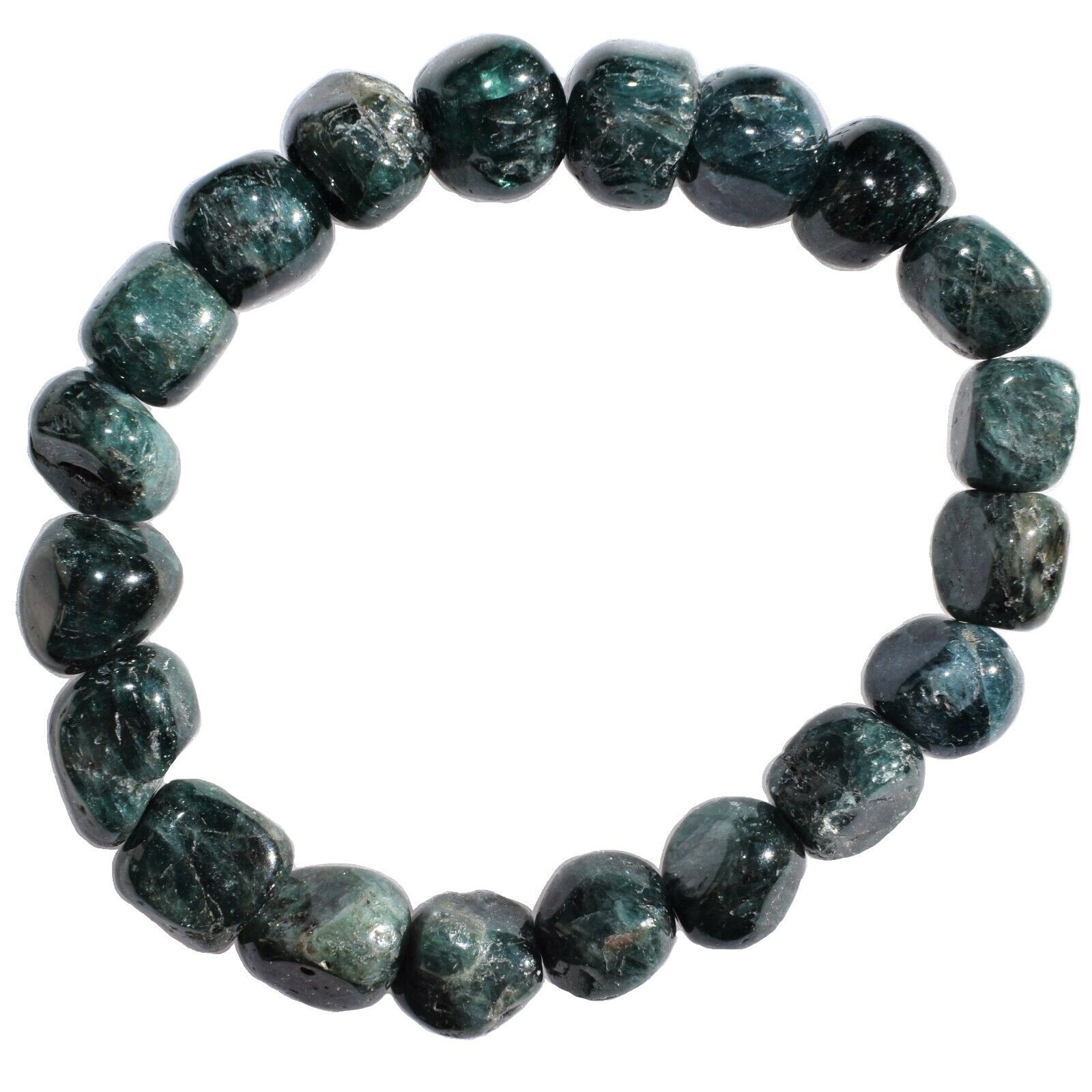 Premium CHARGED Natural Blue Green Apatite Crystal Nugget Stretchy Bracelet
