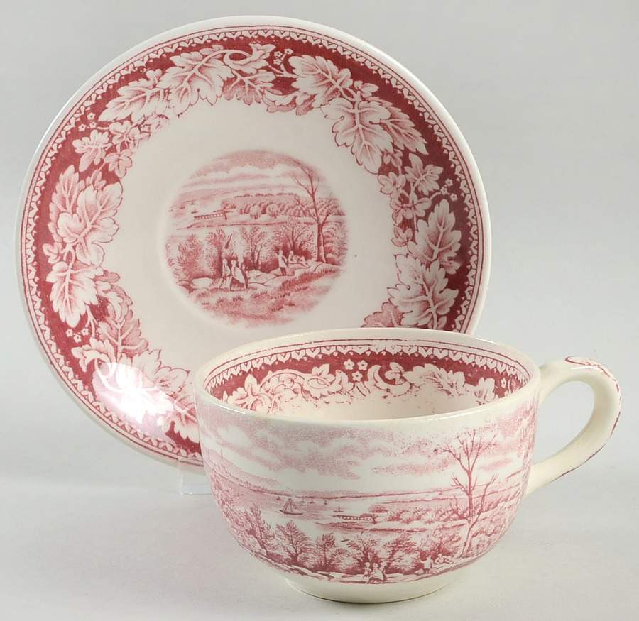 Homer Laughlin  Currier & Ives Red Cup & Saucer 220048