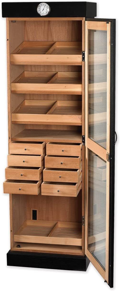 Premium Quality Tower Humidor Cabinet Holds Up to 3000 Cigars,Glass Door, Black