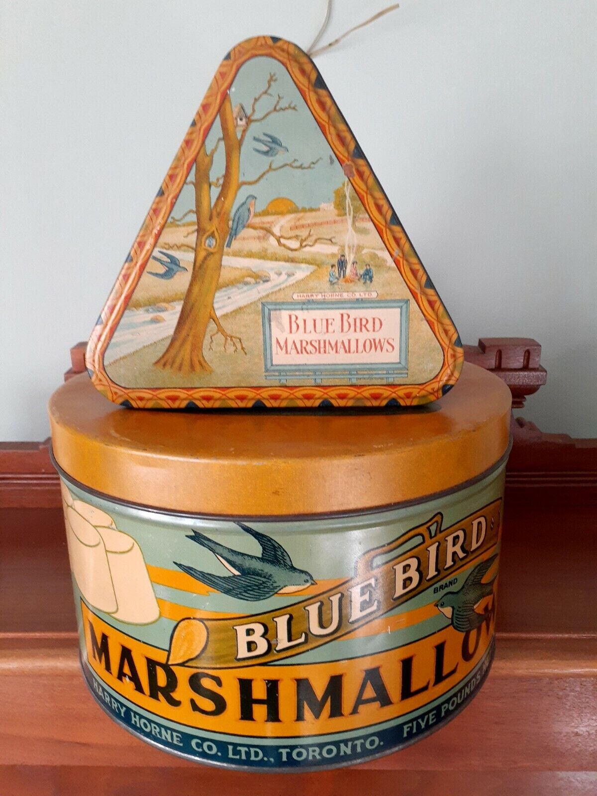 Rare Vintage Harry Horne Blue Bird Marshmallows Tins  