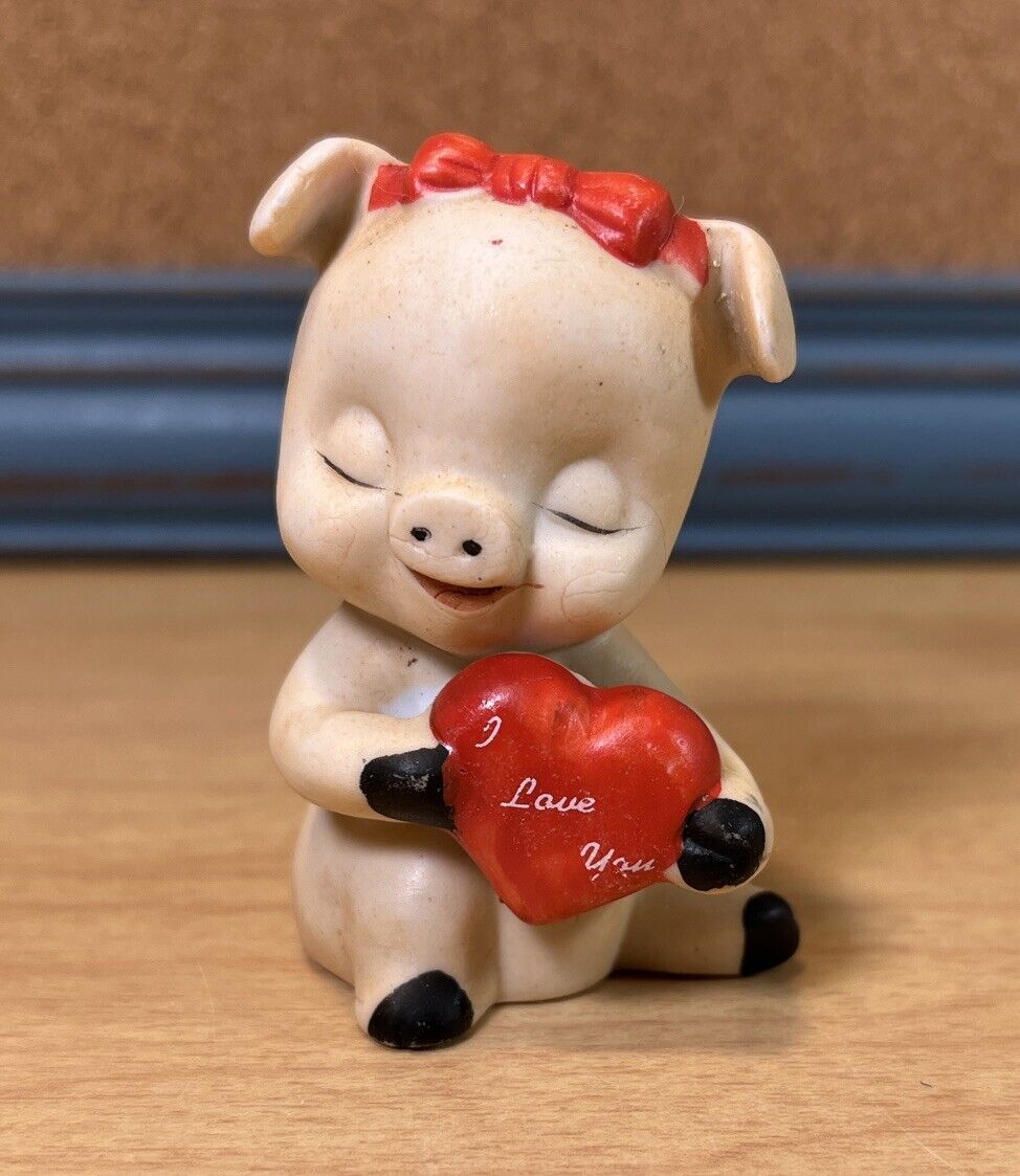 Vintage Enesco Valentine Pig Porcelain Figurine Miniature 1980s Not Marked