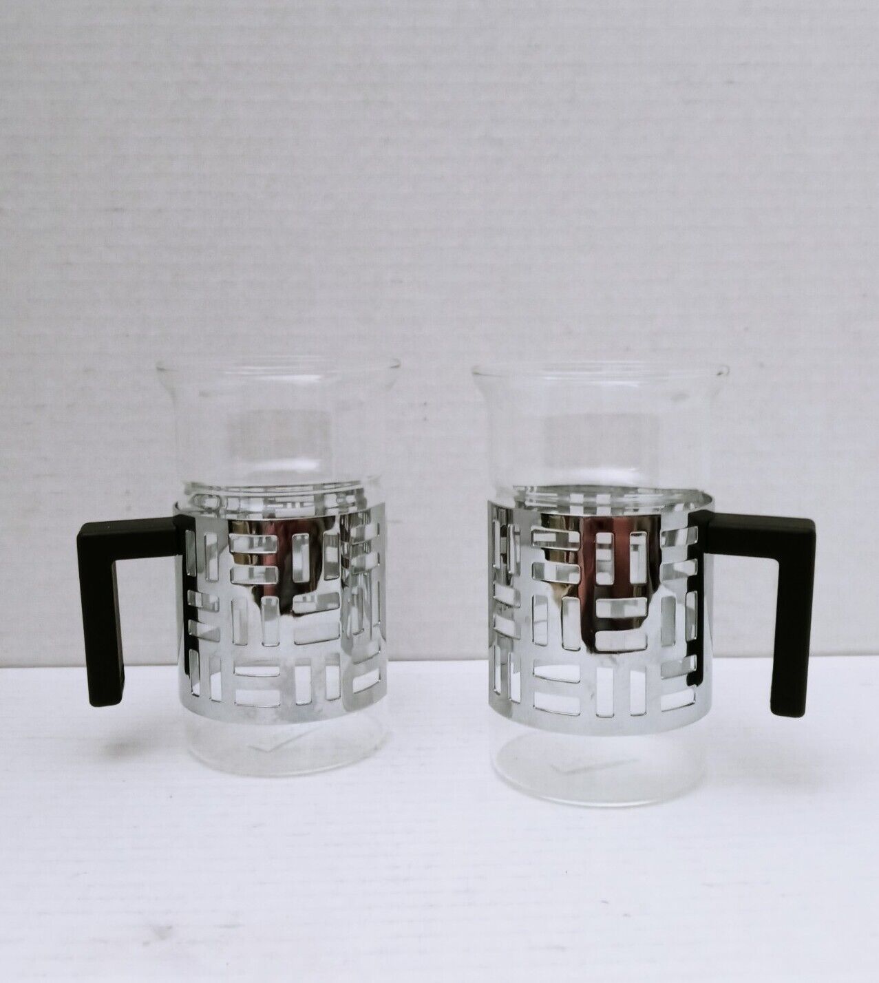 Bodum Eileen Coffee Tea Cup Mug Art Deco Geometric Chrome Picard Set Of 2