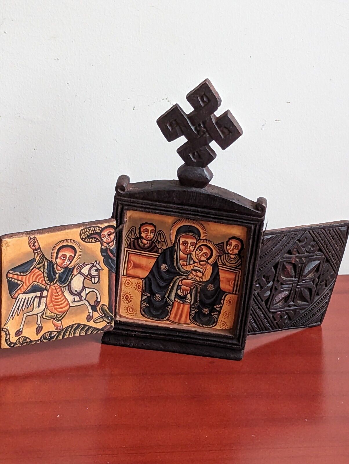 Antique Ethiopian Orthodox Coptic Church Wood  Double Sided Biblical Icons