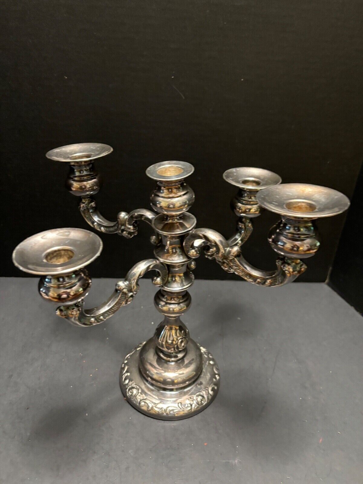 Silver Plate Candle Holder Candelabra 4 Part Convertible Rose Embossed